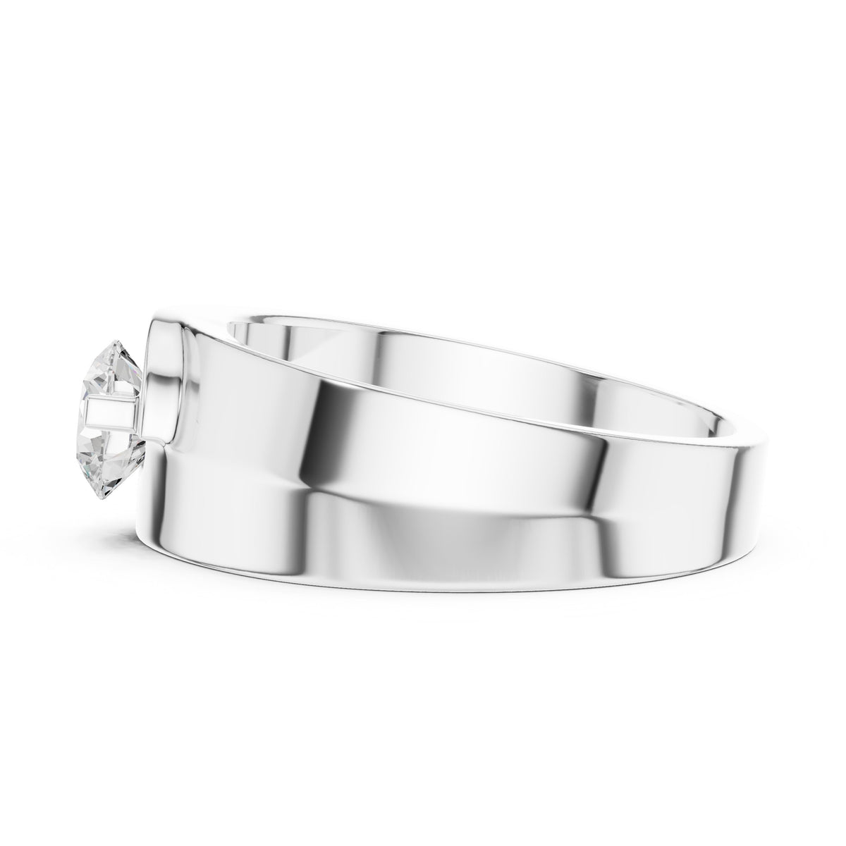 Offset Curve Round Diamond Men's Solitaire