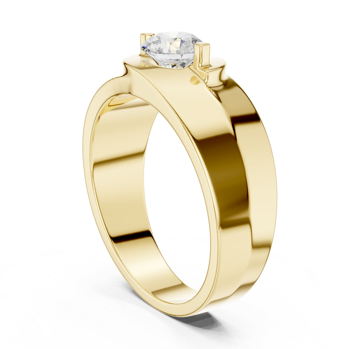 Offset Curve Round Diamond Men's Solitaire