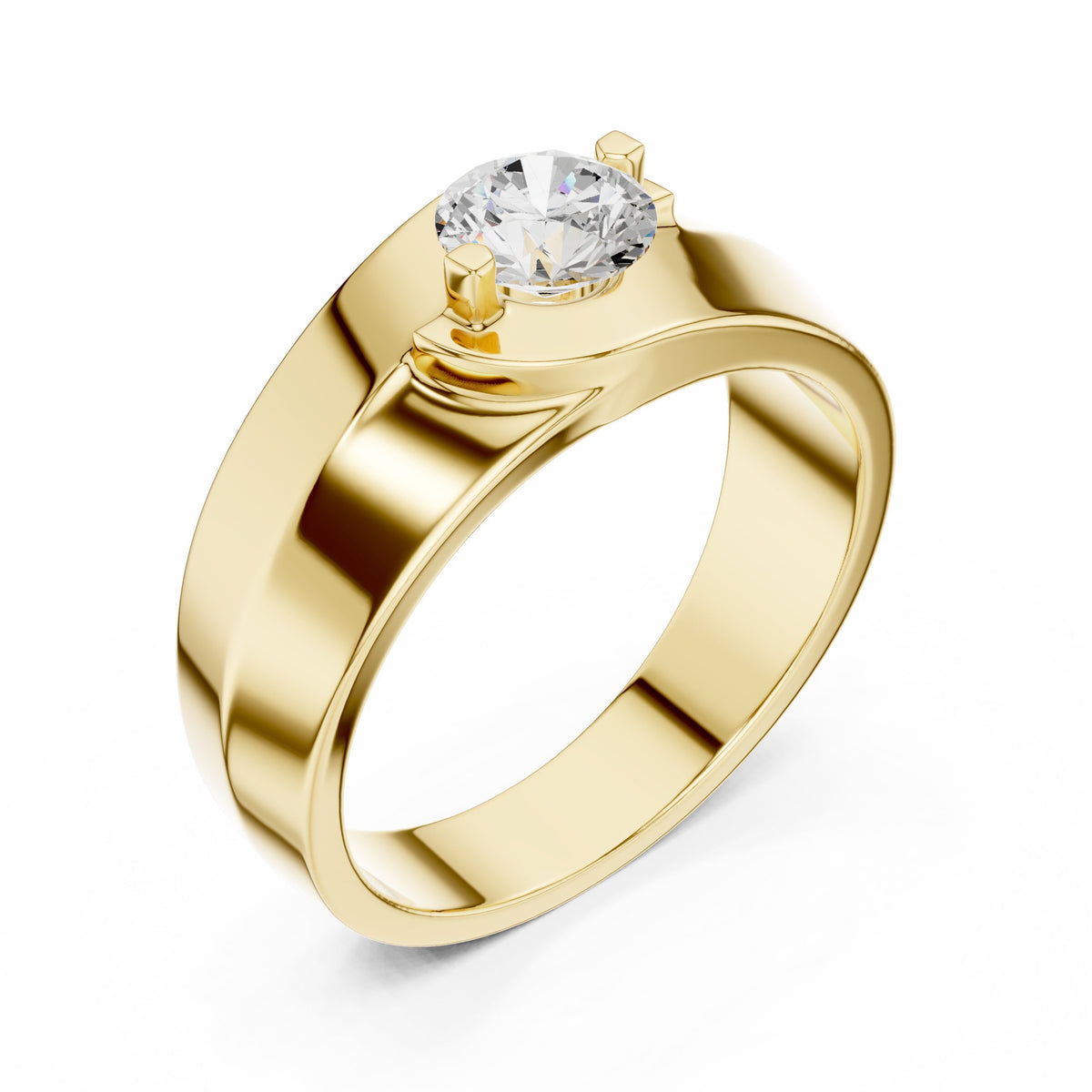 Offset Curve Round Diamond Men's Solitaire in Yellow Gold - VYKA Diamonds