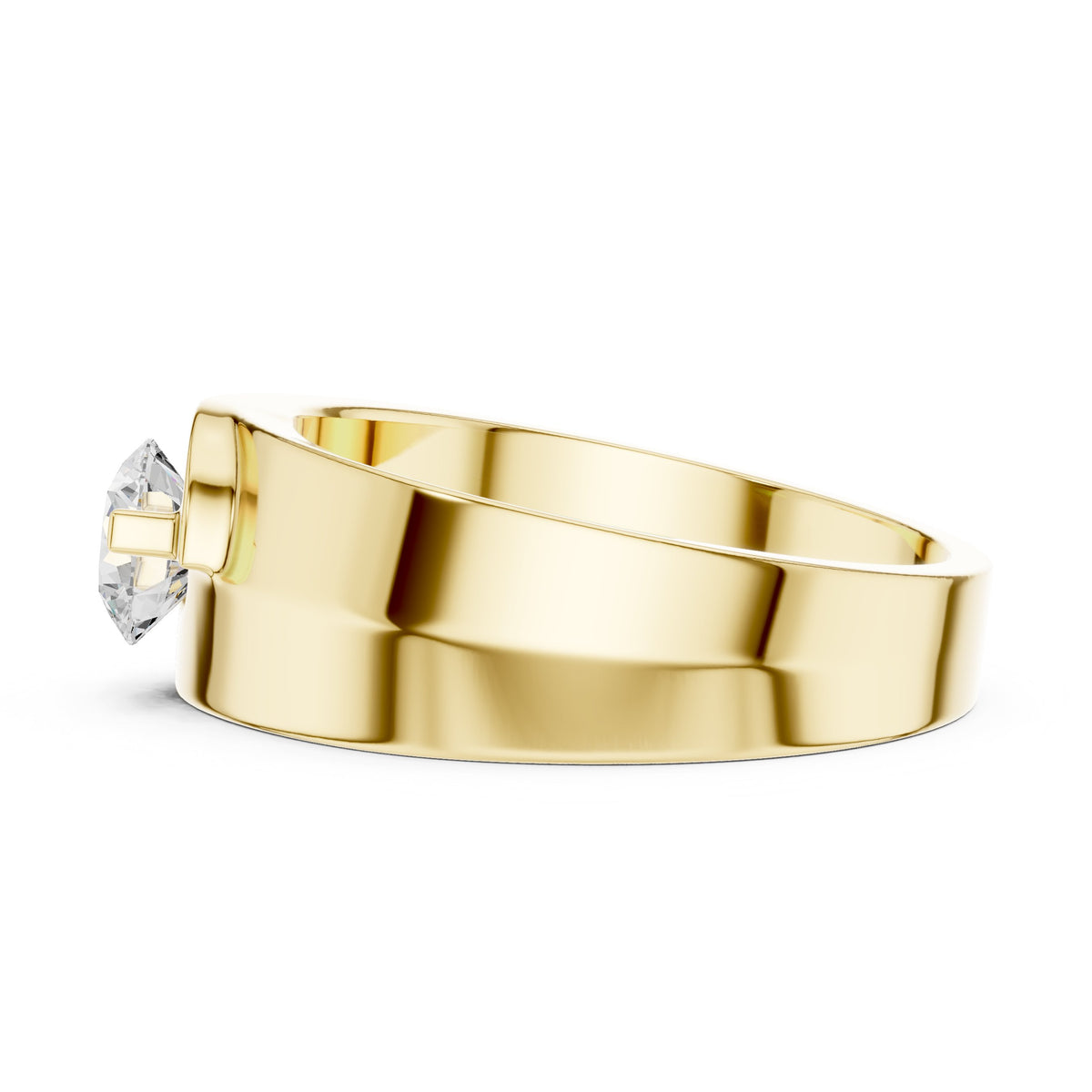 Offset Curve Round Diamond Men's Solitaire