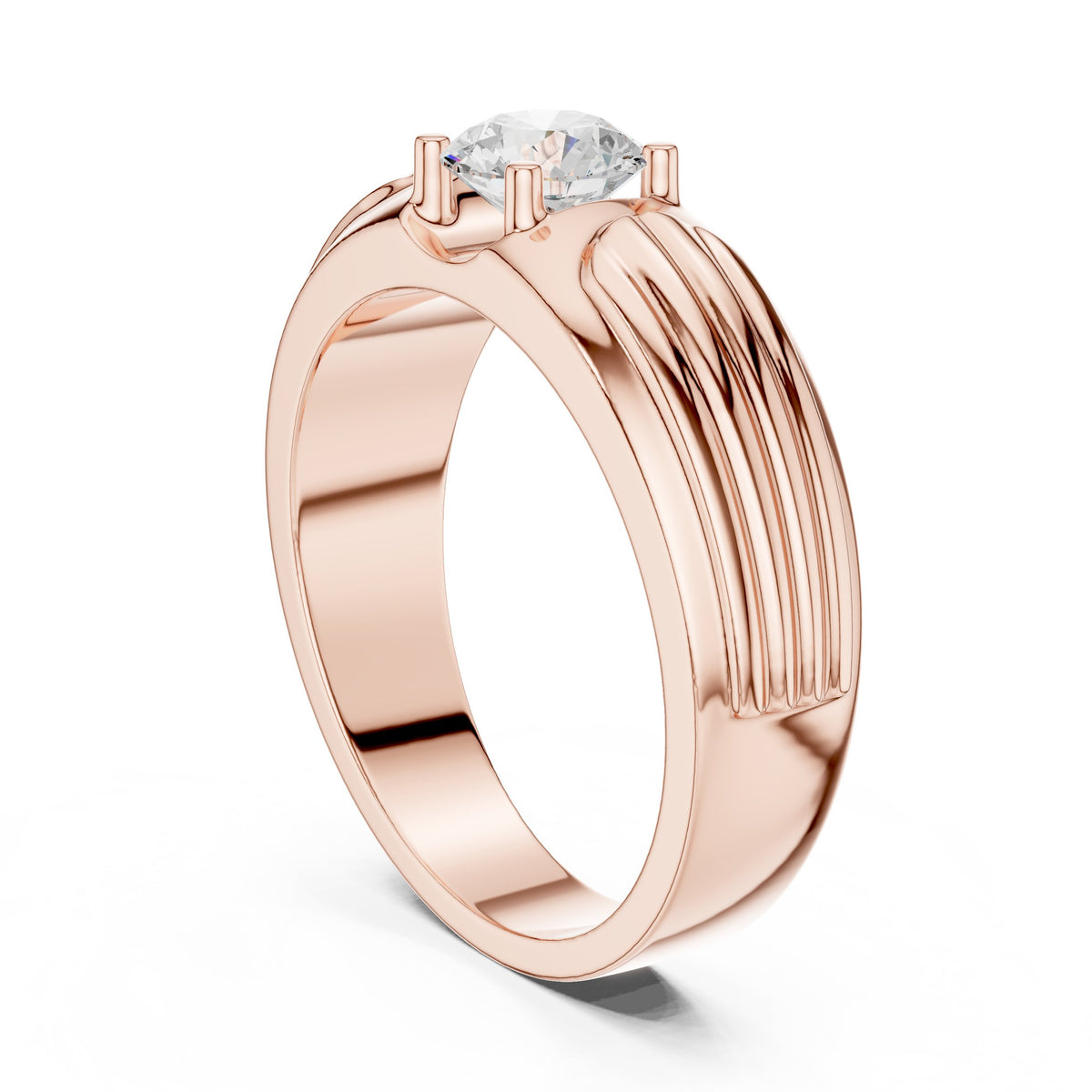 Fluted Shoulder Round Diamond Men's Solitaire