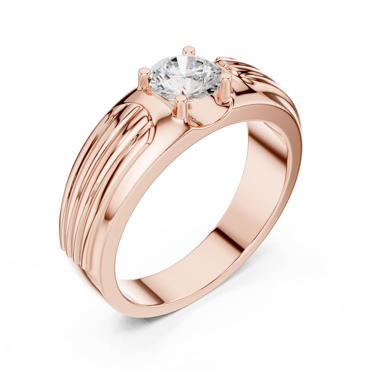 Fluted Shoulder Round Diamond Men's Solitaire