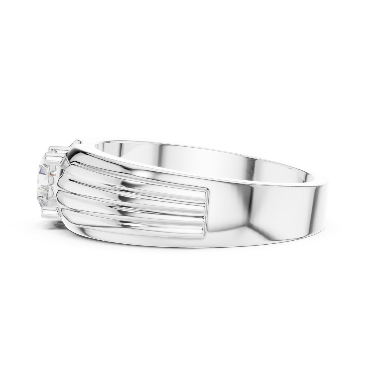 Fluted Shoulder Round Diamond Men's Solitaire