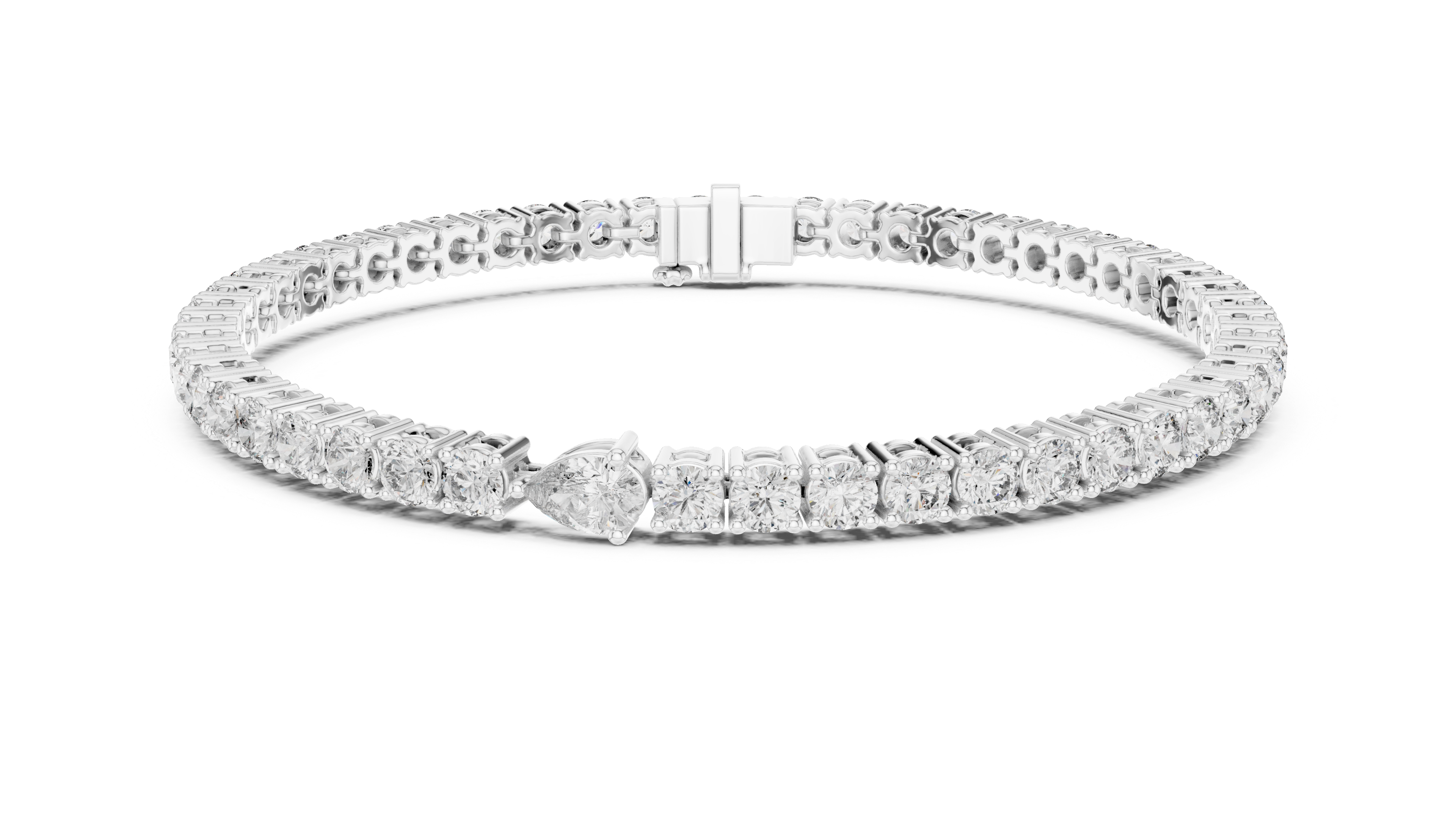 Pear Collet Tennis Bracelet in White Gold - VYKA Diamonds