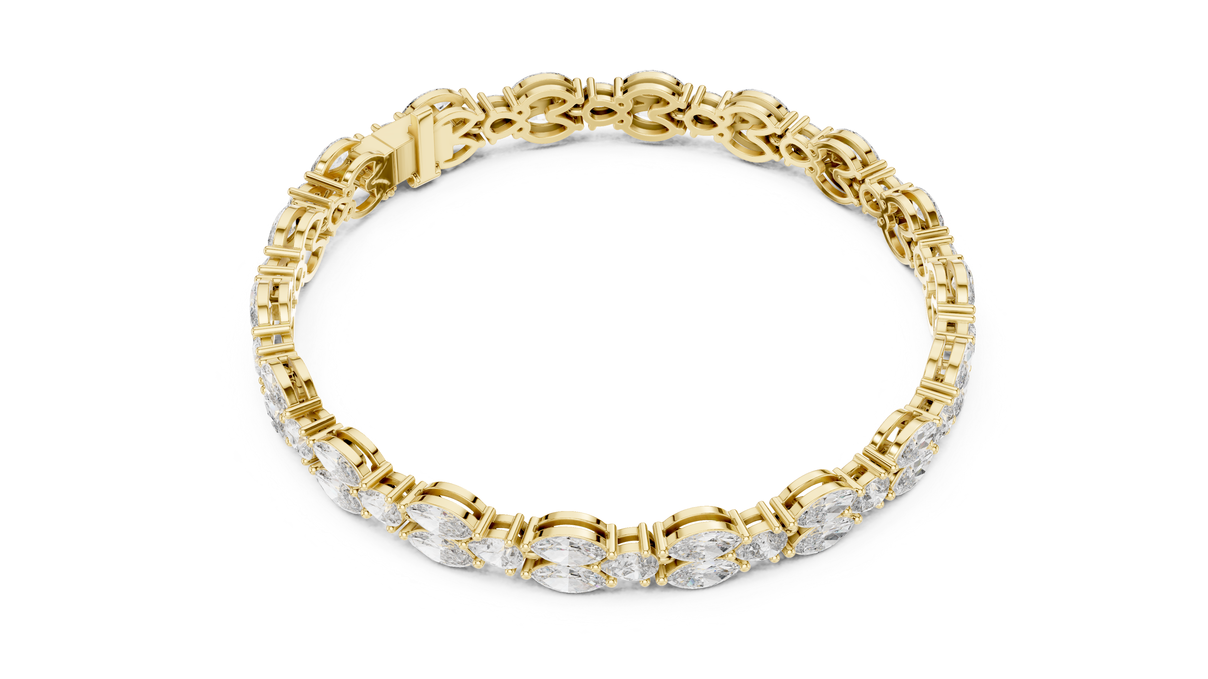 سوار التنس على شكل كمثرى مزدوج in Yellow Gold - VYKA Diamonds