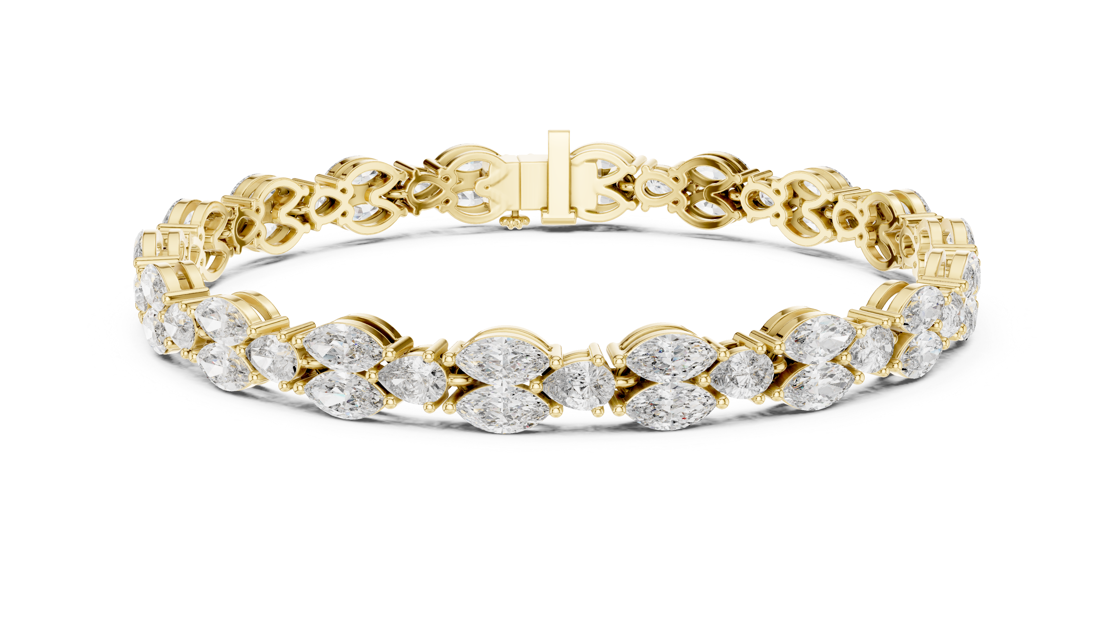 سوار التنس على شكل كمثرى مزدوج in Yellow Gold - VYKA Diamonds