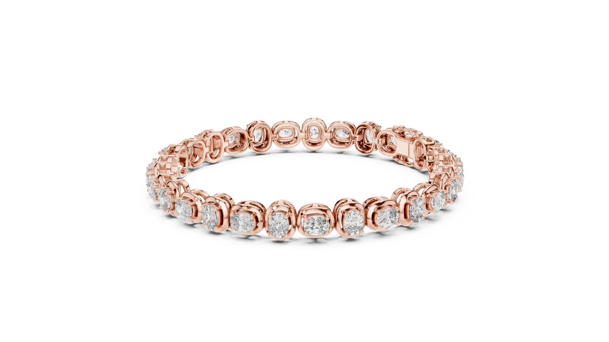 سوار تنس بألماس كوشن بإطارات محيطة in Rose Gold - VYKA Diamonds