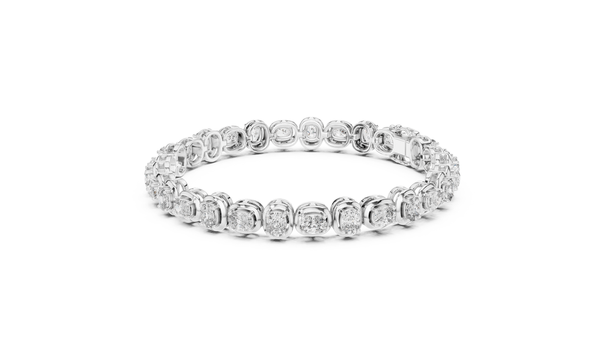 سوار تنس بألماس كوشن بإطارات محيطة in White Gold - VYKA Diamonds