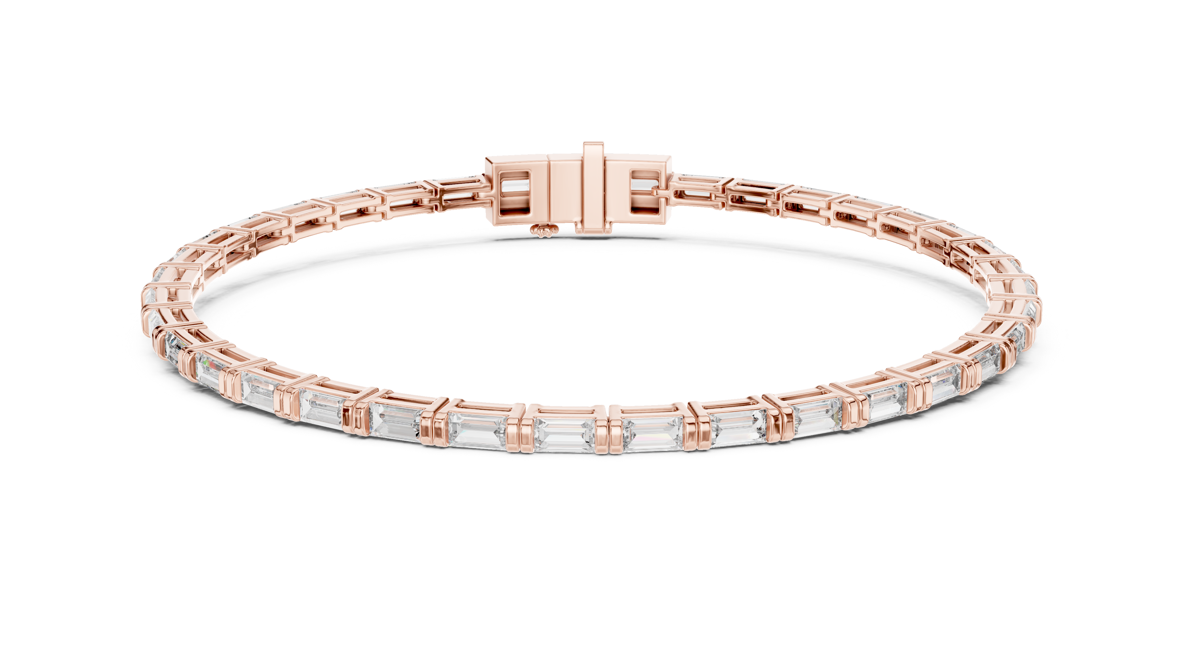 Baguette Collet Diamond Bangle in Rose Gold - VYKA Diamonds