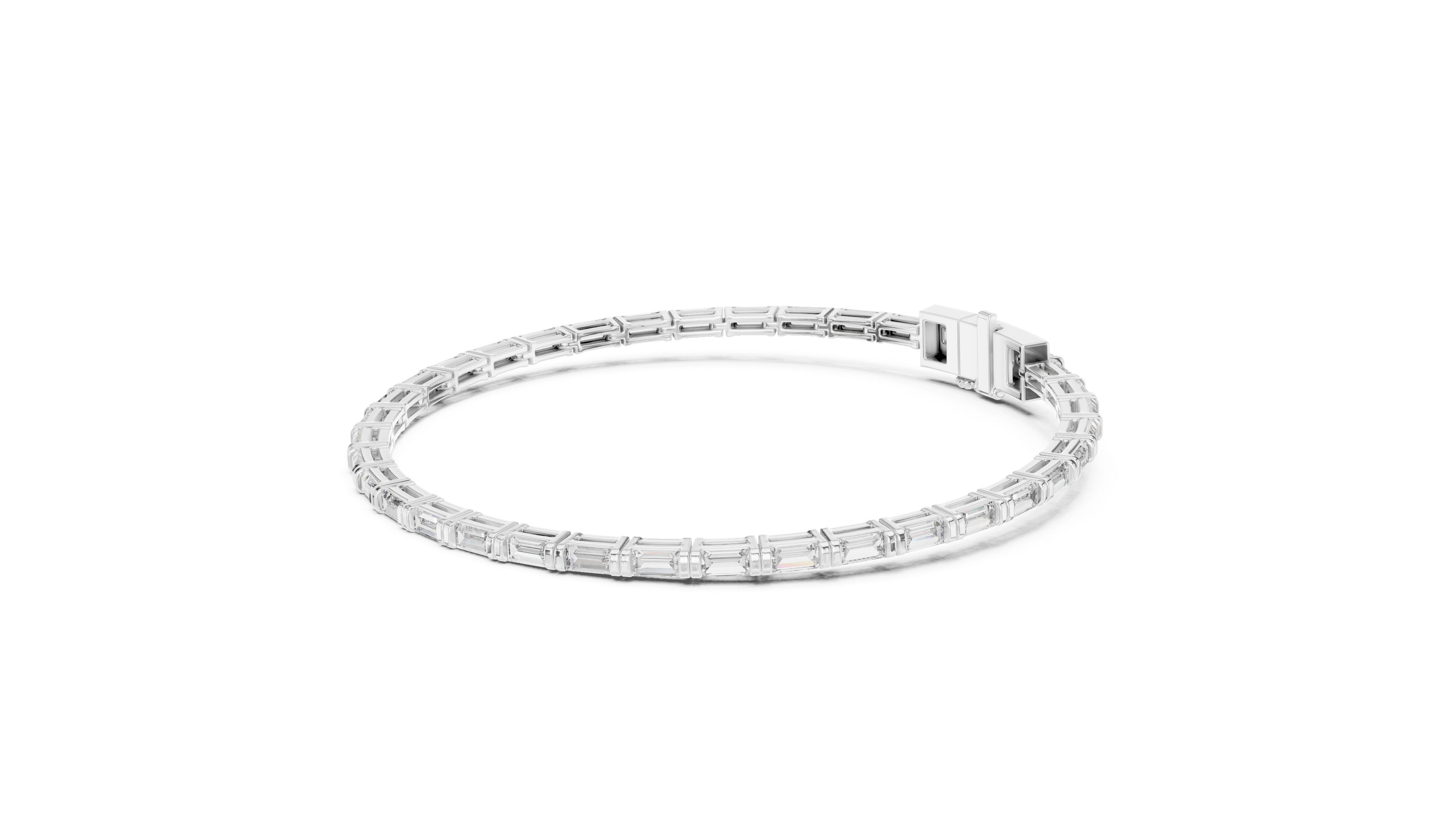 Baguette Collet Diamond Bangle in White Gold - VYKA Diamonds