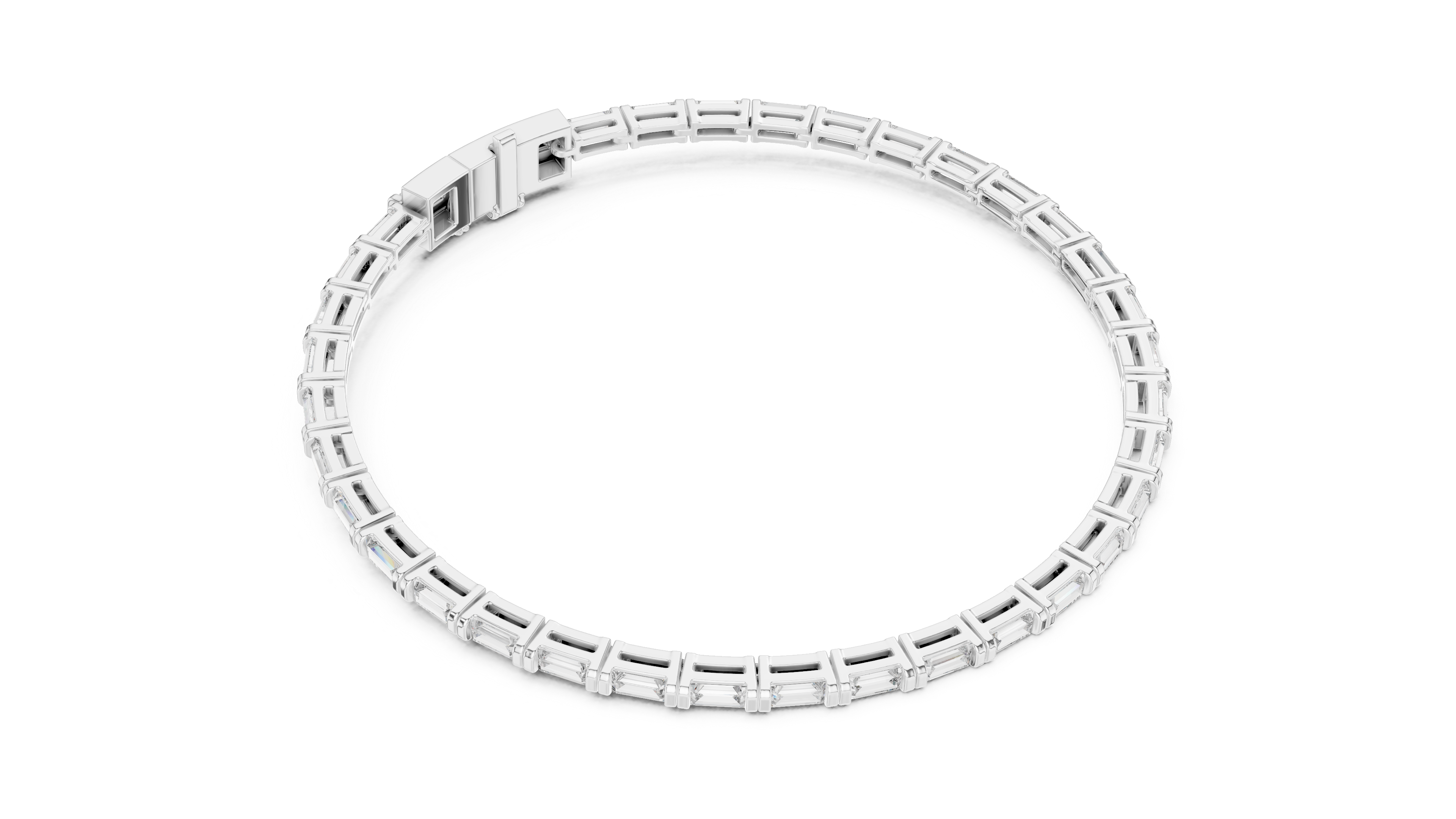 Baguette Collet Diamond Bangle in White Gold - VYKA Diamonds