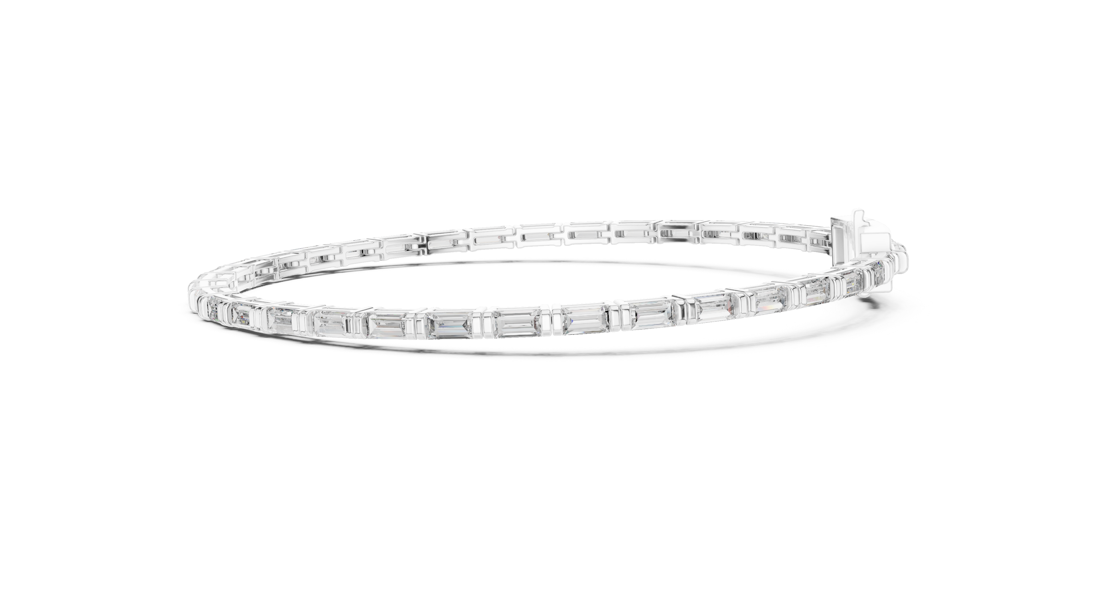 Baguette Collet Diamond Bangle in White Gold - VYKA Diamonds