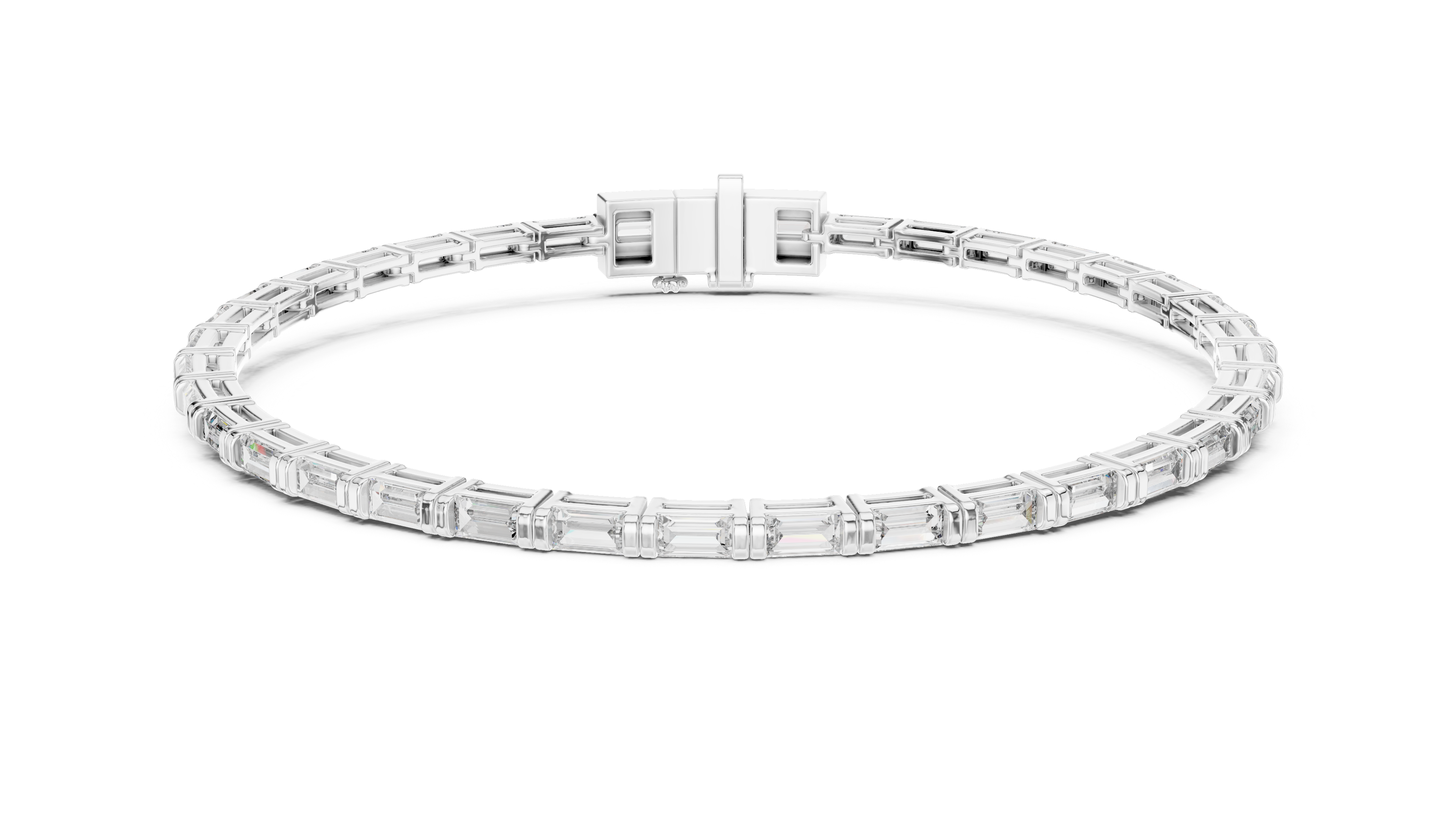 Baguette Collet Diamond Bangle in White Gold - VYKA Diamonds