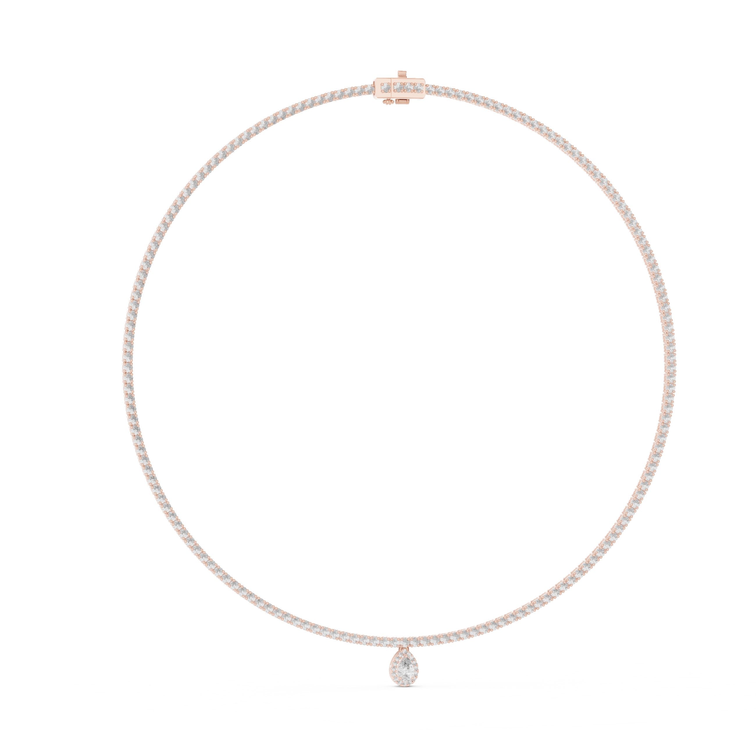 تعليقة تنس دائرية مع قطرة كمثرية بهالة in Rose Gold - VYKA Diamonds