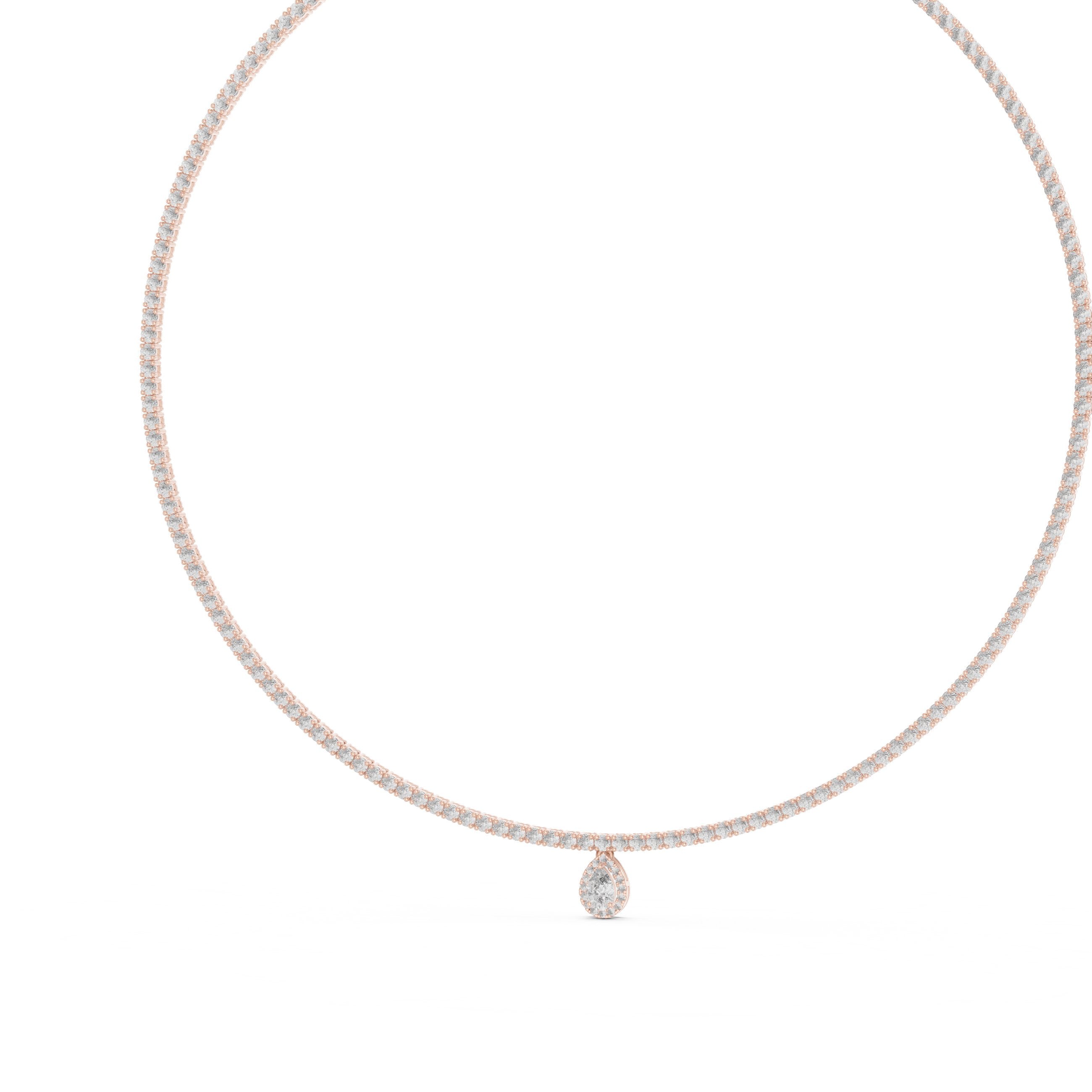 تعليقة تنس دائرية مع قطرة كمثرية بهالة in Rose Gold - VYKA Diamonds