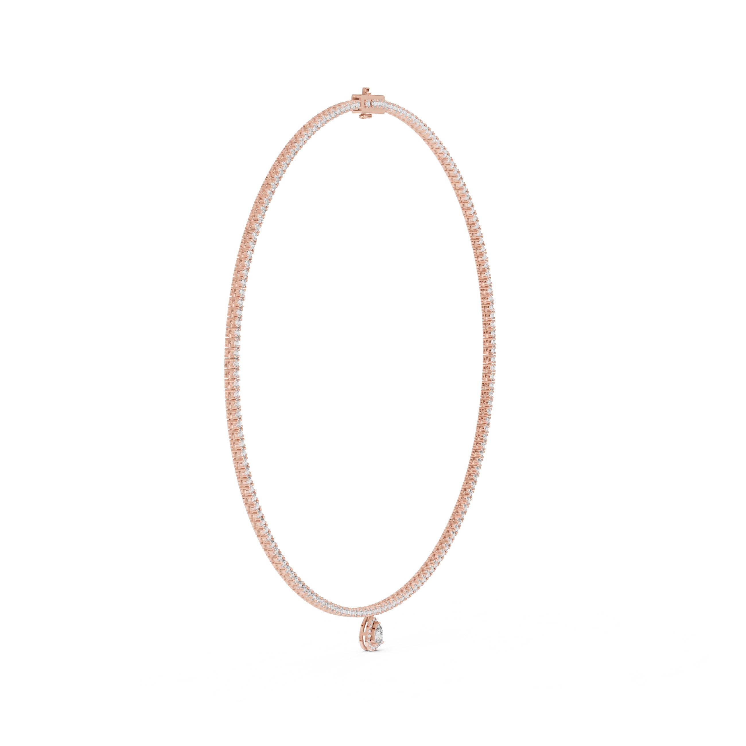تعليقة تنس دائرية مع قطرة كمثرية بهالة in Rose Gold - VYKA Diamonds