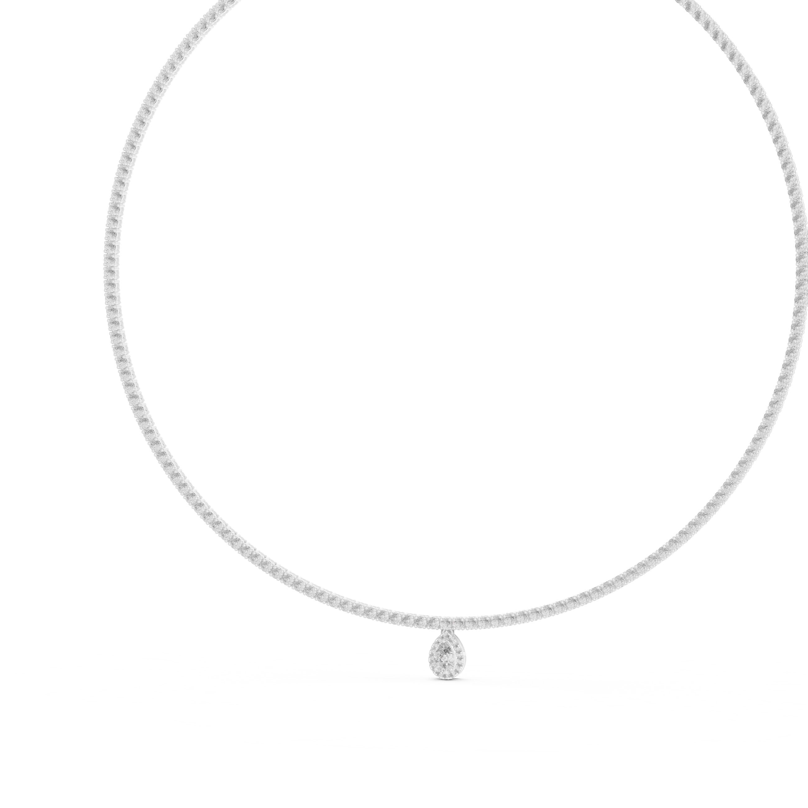 تعليقة تنس دائرية مع قطرة كمثرية بهالة in White Gold - VYKA Diamonds