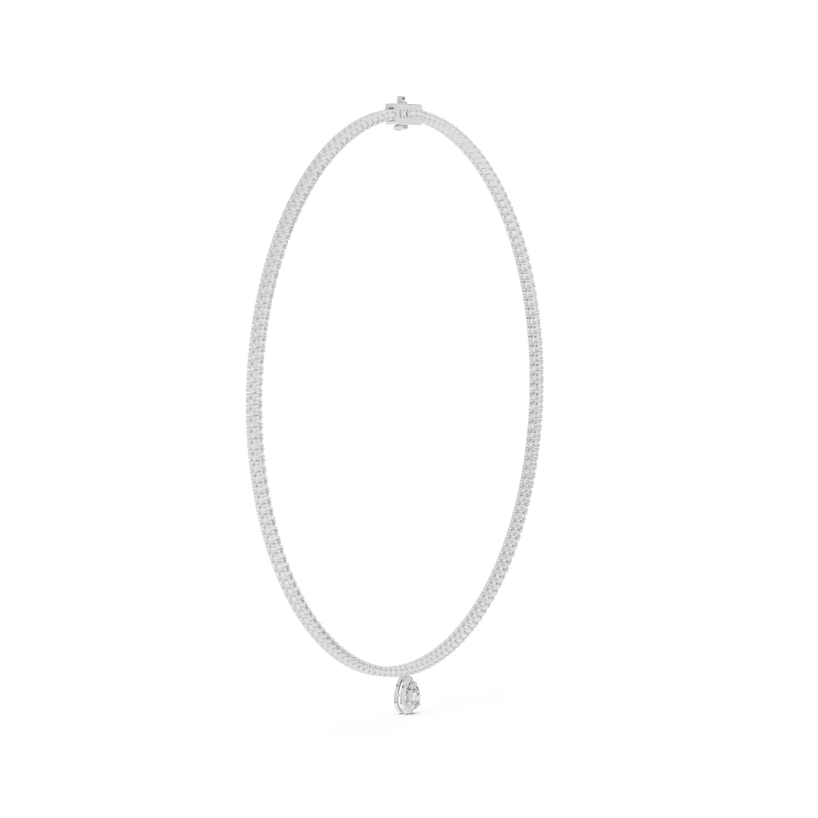 تعليقة تنس دائرية مع قطرة كمثرية بهالة in White Gold - VYKA Diamonds