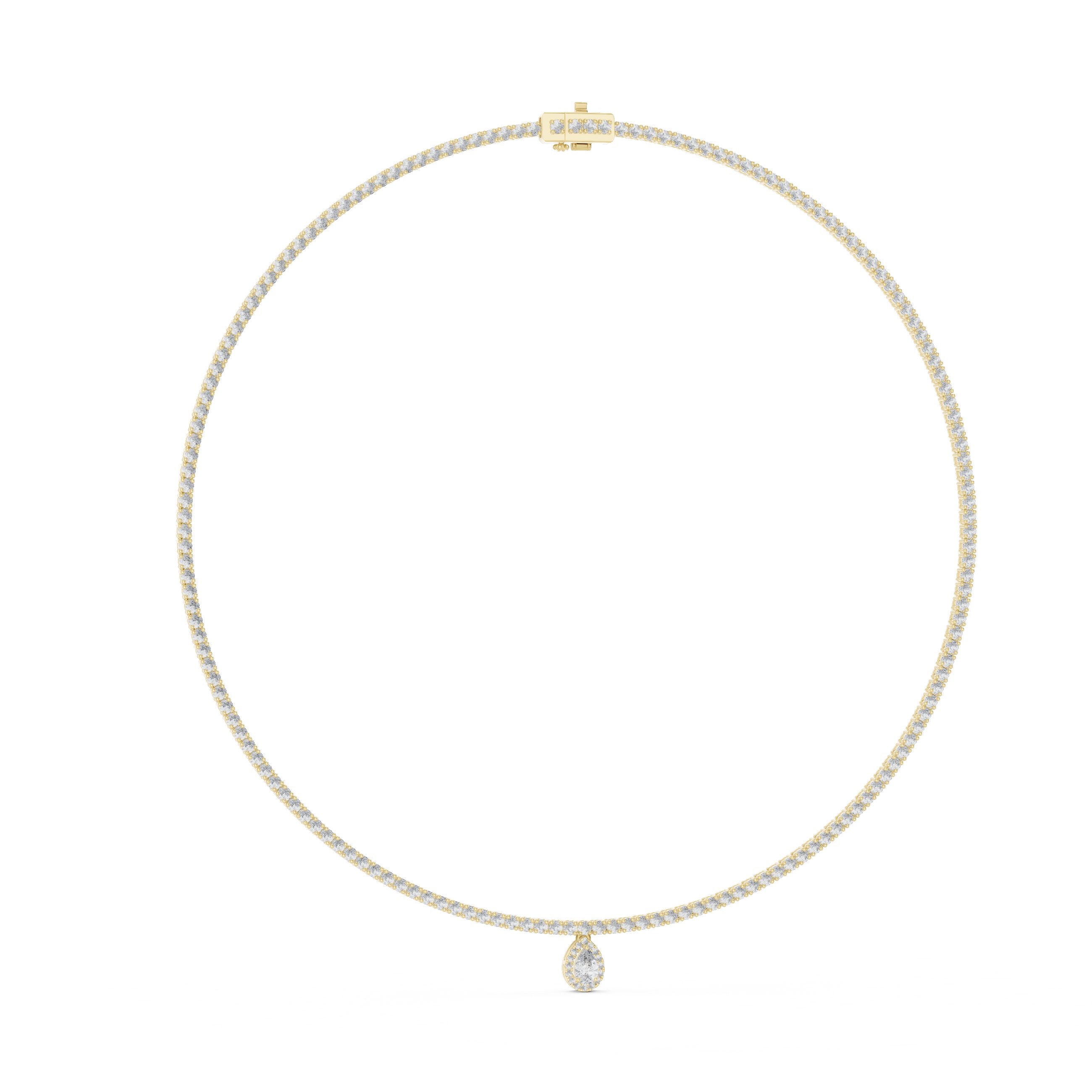تعليقة تنس دائرية مع قطرة كمثرية بهالة in Yellow Gold - VYKA Diamonds