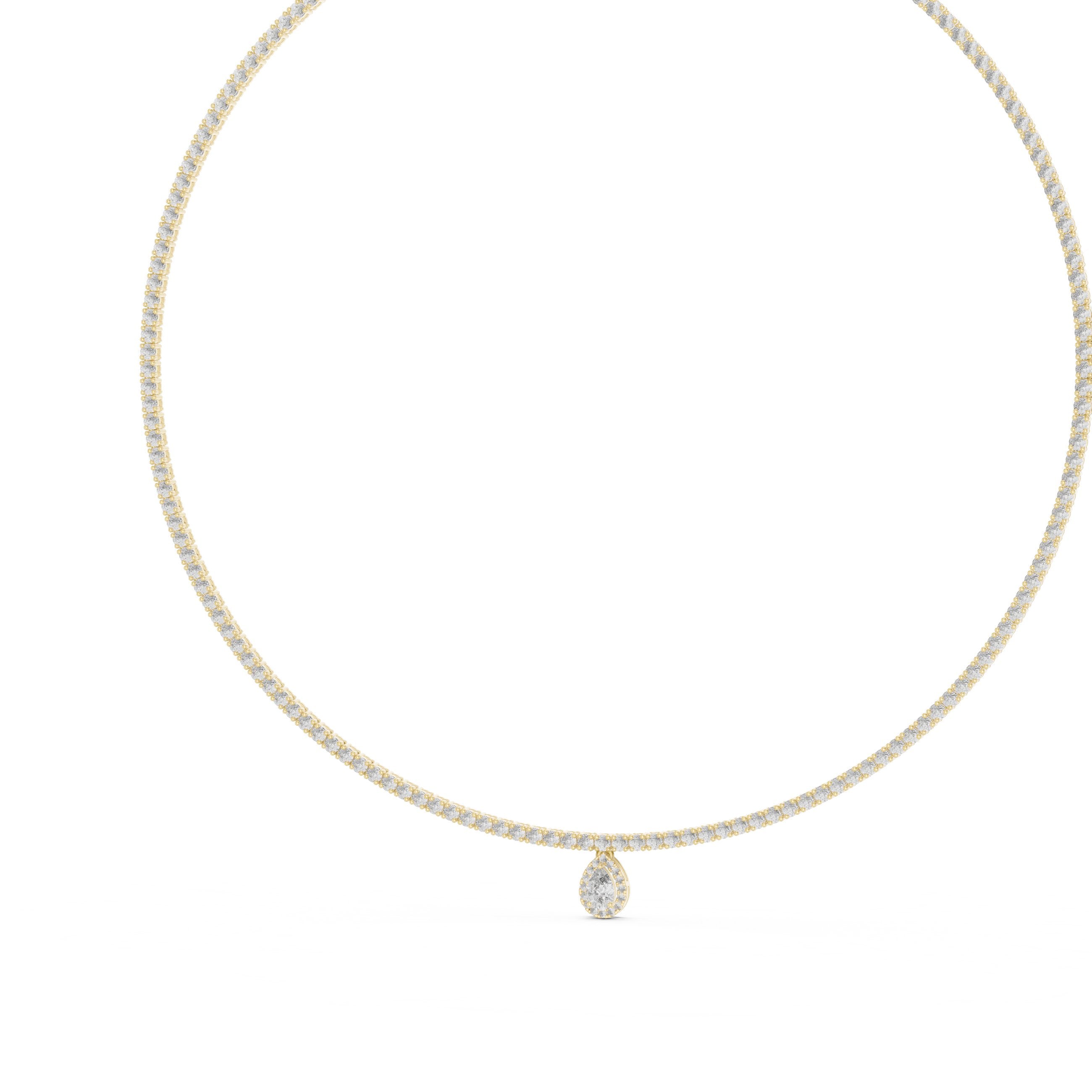تعليقة تنس دائرية مع قطرة كمثرية بهالة in Yellow Gold - VYKA Diamonds