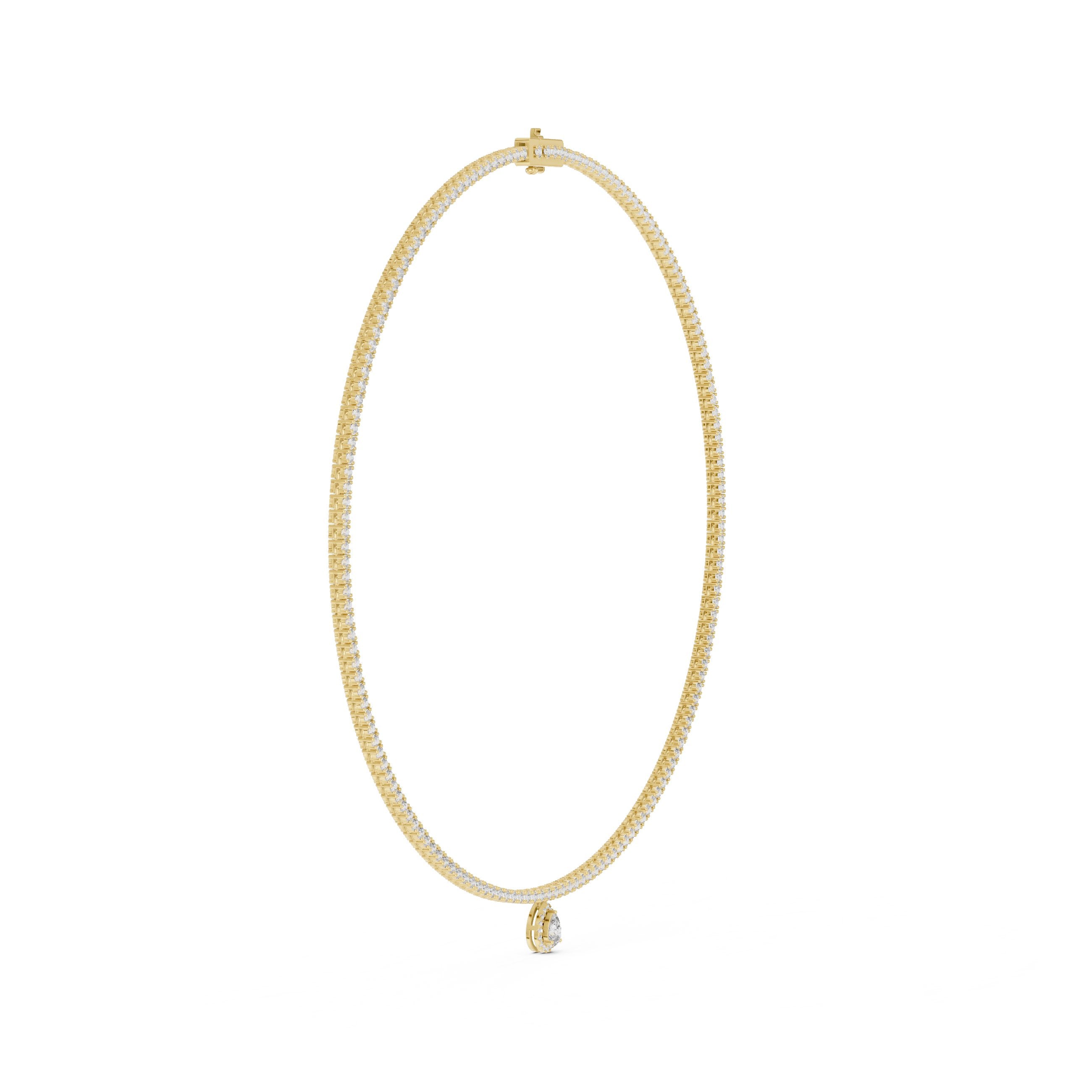 تعليقة تنس دائرية مع قطرة كمثرية بهالة in Yellow Gold - VYKA Diamonds