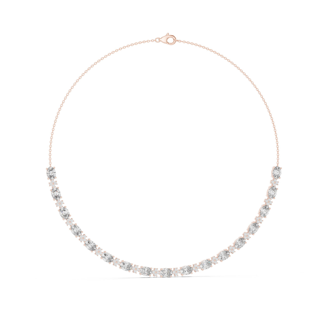 Graduated Oval and Round Diamond Half-Tennis Necklace