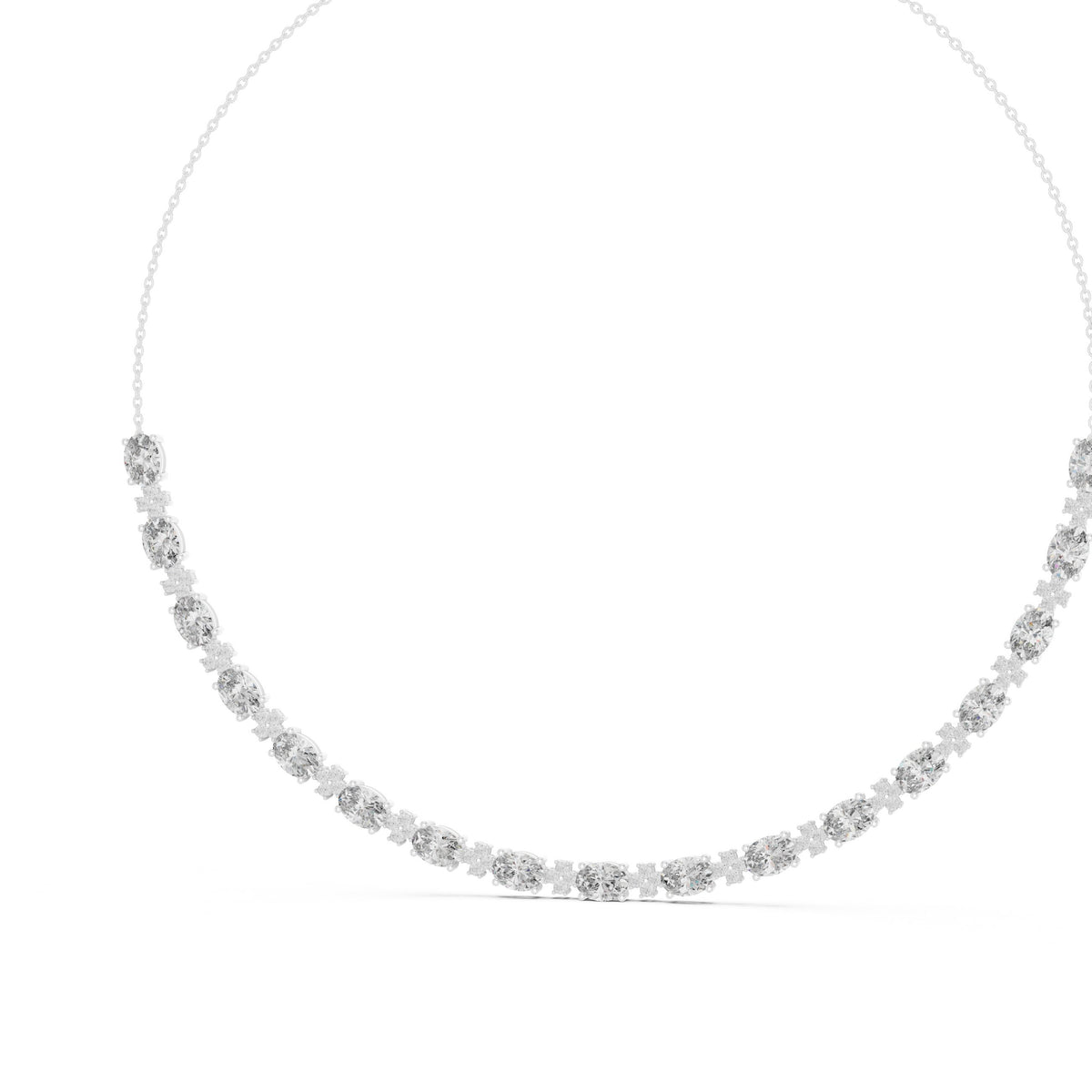 Graduated Oval and Round Diamond Half-Tennis Necklace