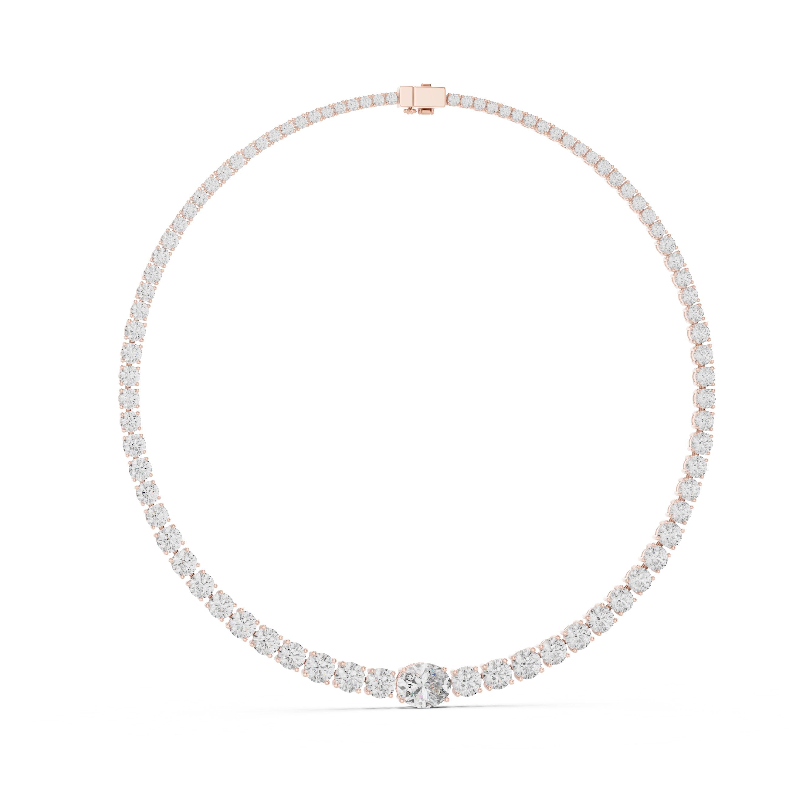 Graduated Solitaire Centre Tennis Necklace in Rose Gold - VYKA Diamonds