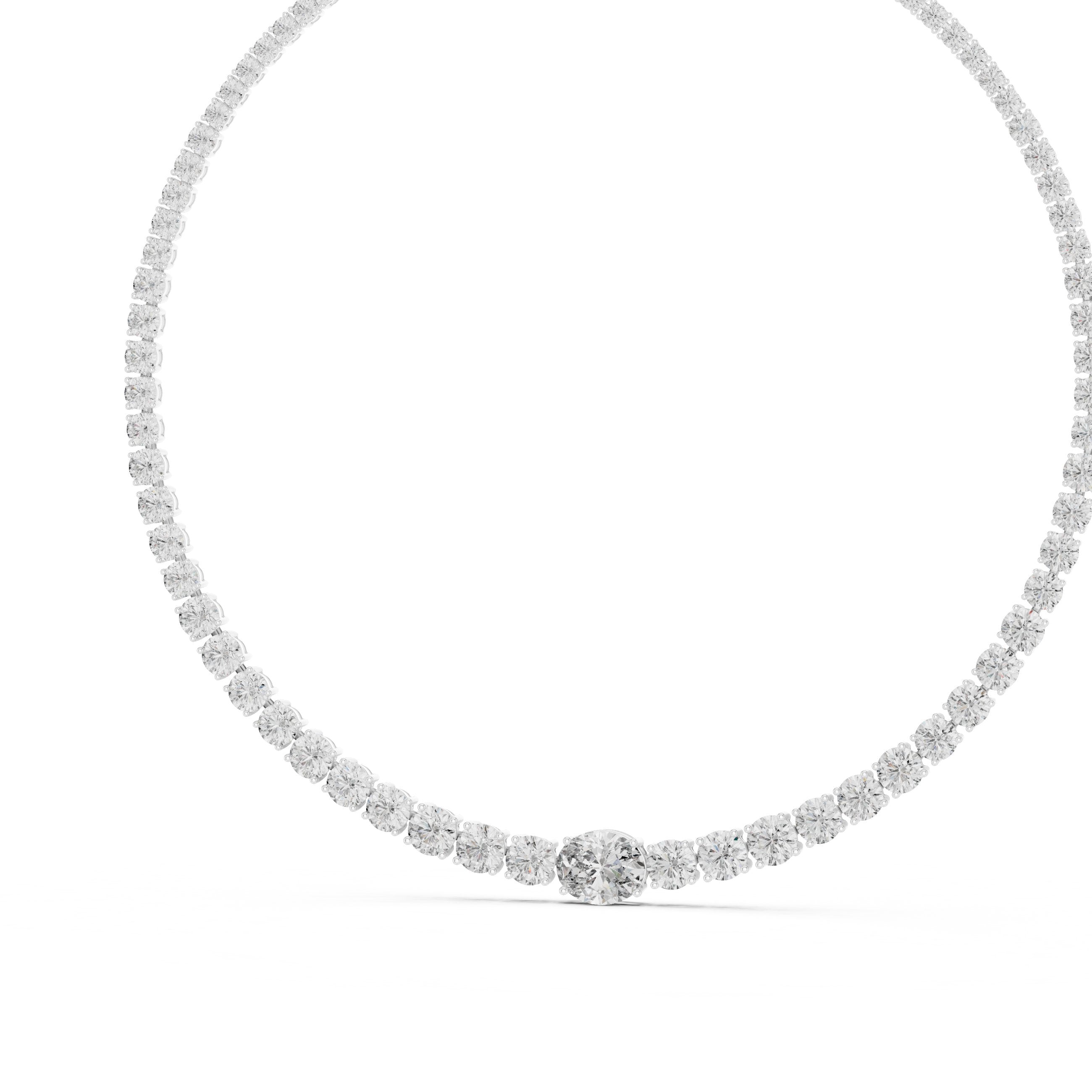 Graduated Solitaire Centre Tennis Necklace in White Gold - VYKA Diamonds