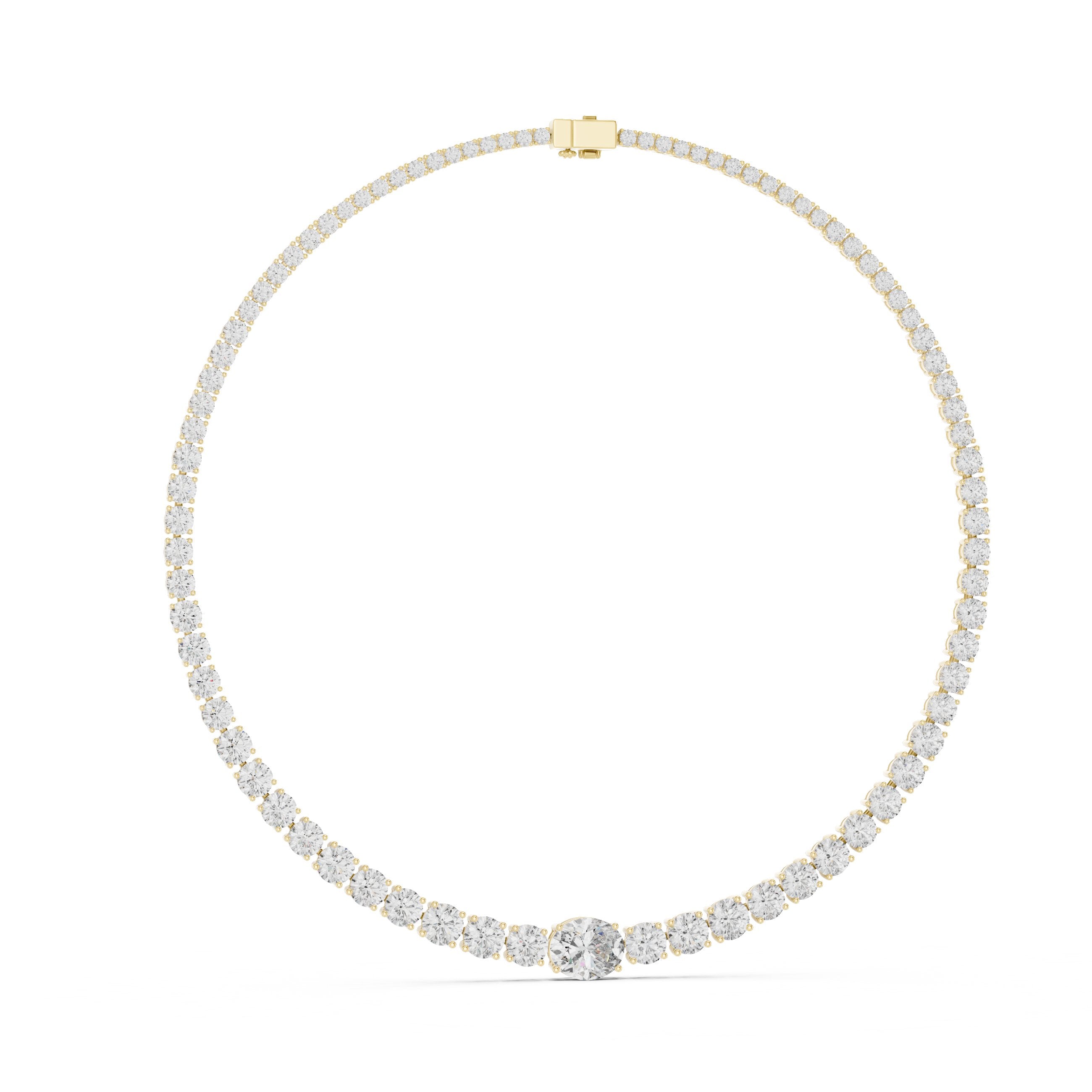 Graduated Solitaire Centre Tennis Necklace in Yellow Gold - VYKA Diamonds