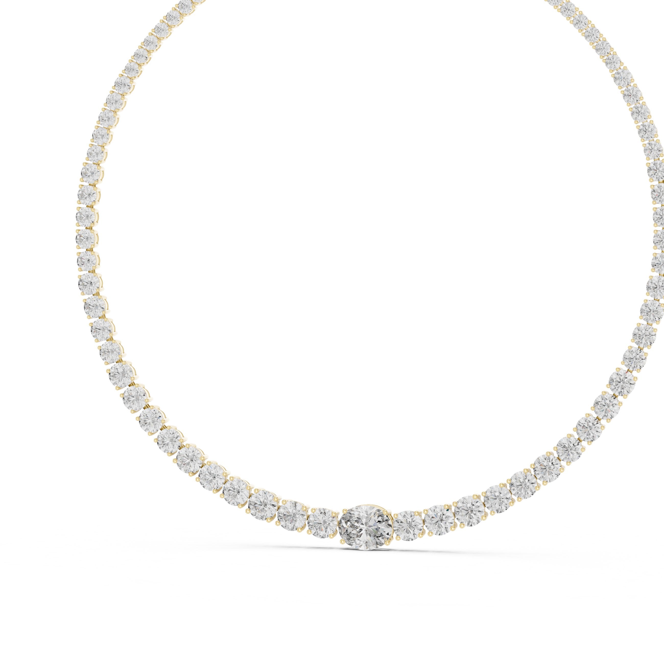 Graduated Solitaire Centre Tennis Necklace in Yellow Gold - VYKA Diamonds