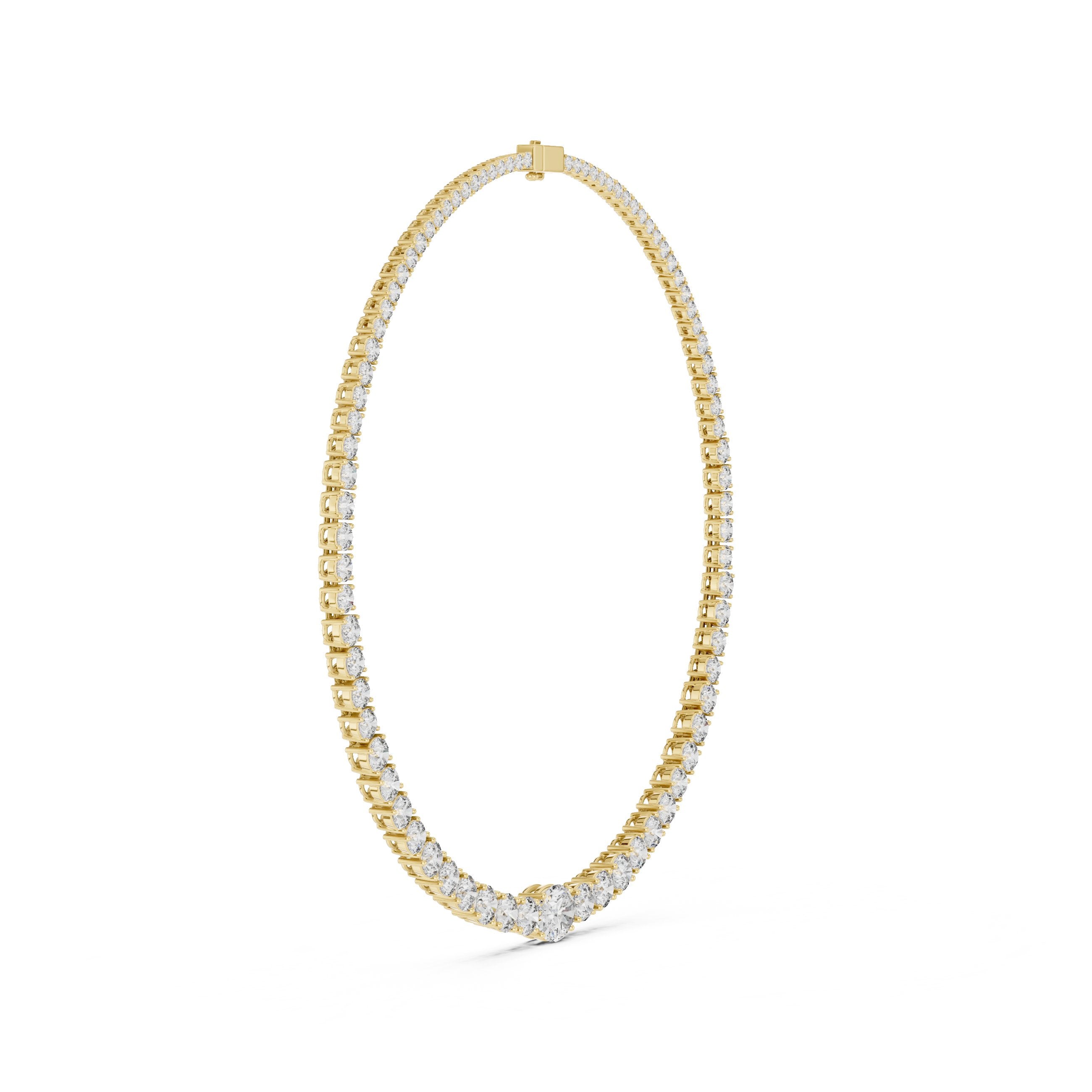 Graduated Solitaire Centre Tennis Necklace in Yellow Gold - VYKA Diamonds
