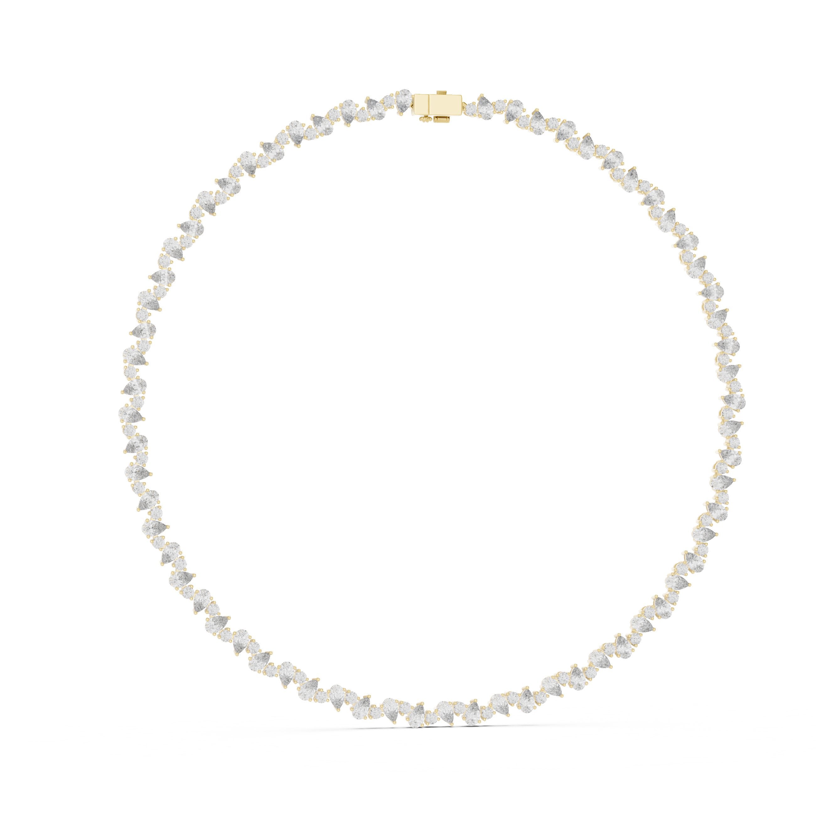 Scattered Pear Cluster Riviere Necklace in Yellow Gold - VYKA Diamonds