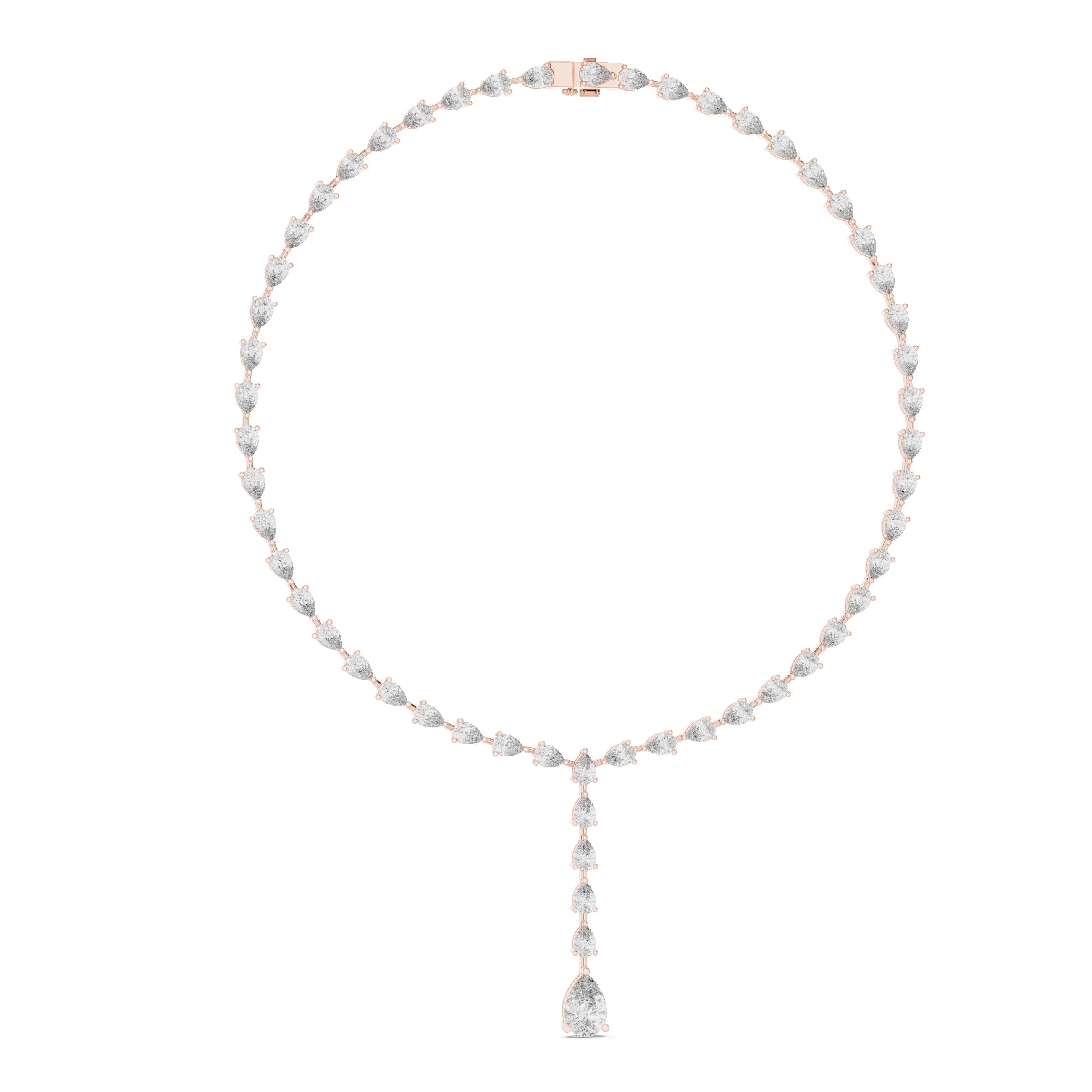 Oval and Baguette Alternating Tennis Necklace in Rose Gold - VYKA Diamonds