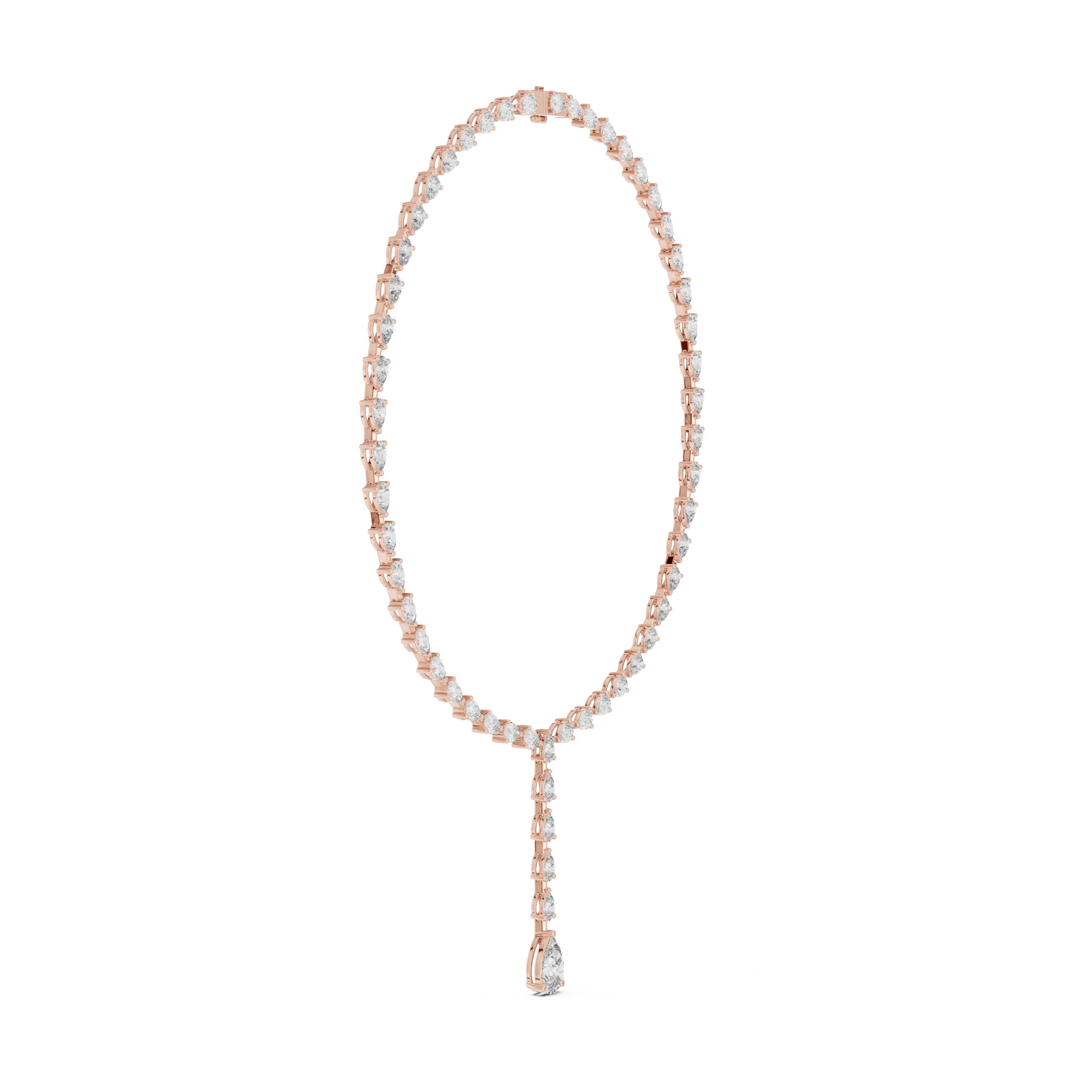 Oval and Baguette Alternating Tennis Necklace in Rose Gold - VYKA Diamonds