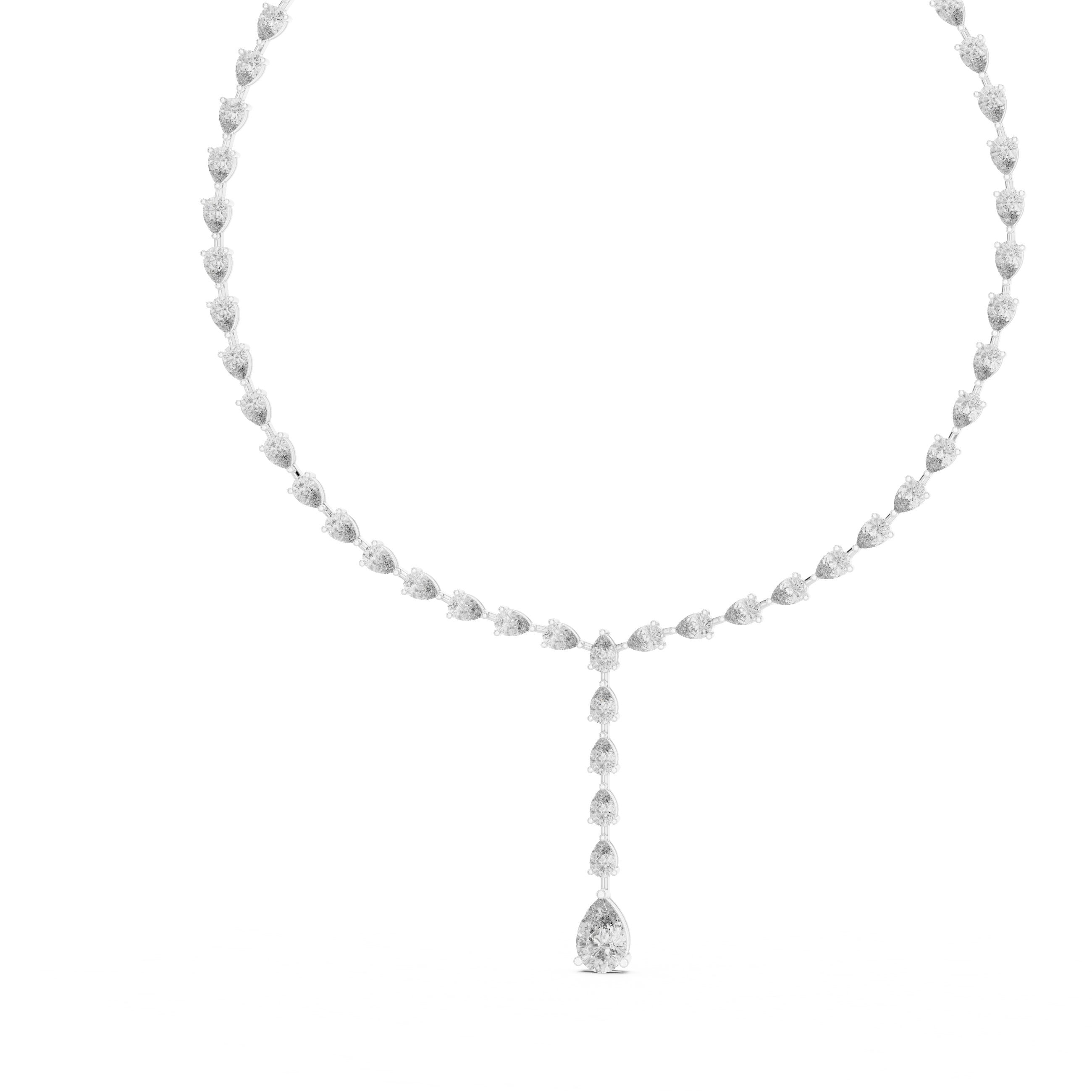 Oval and Baguette Alternating Tennis Necklace in White Gold - VYKA Diamonds