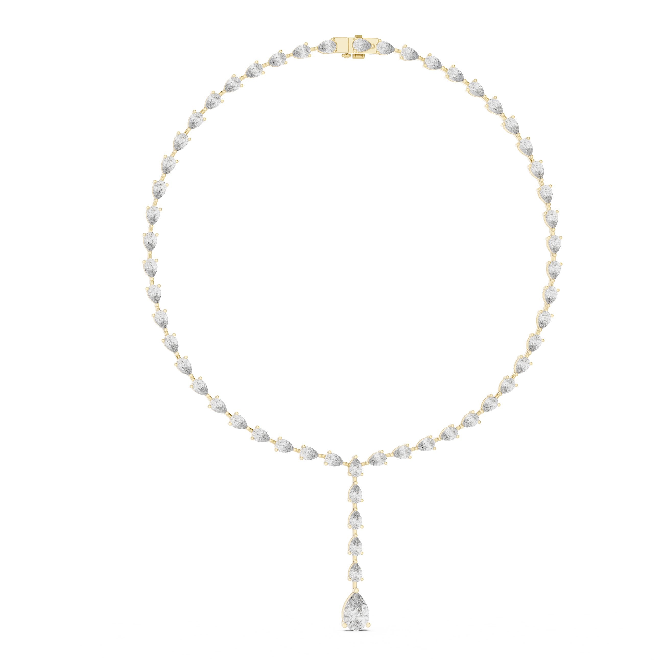 Oval and Baguette Alternating Tennis Necklace in Yellow Gold - VYKA Diamonds