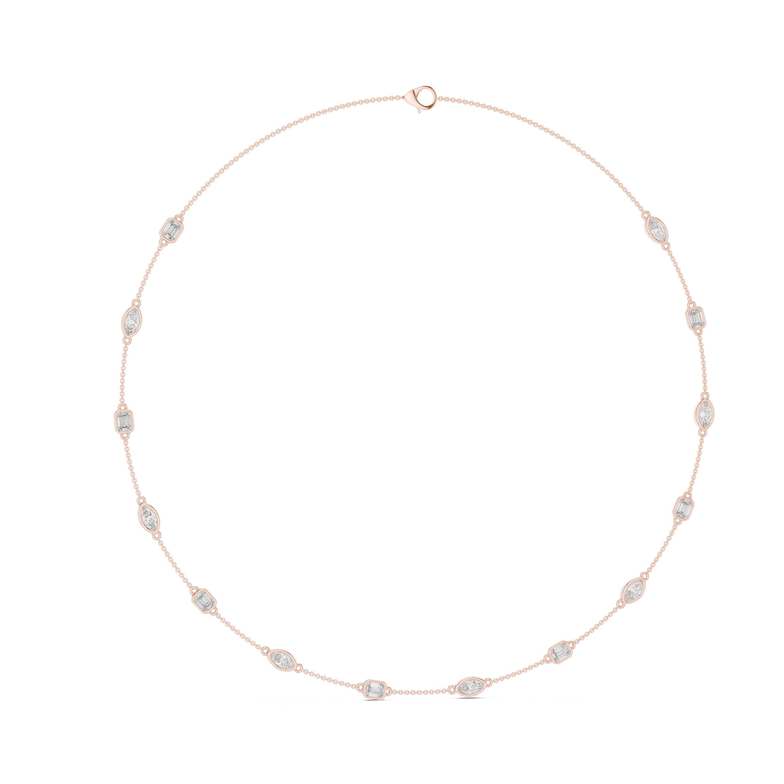 Mixed-Cut Bezel Station Chain Necklace in Rose Gold - VYKA Diamonds