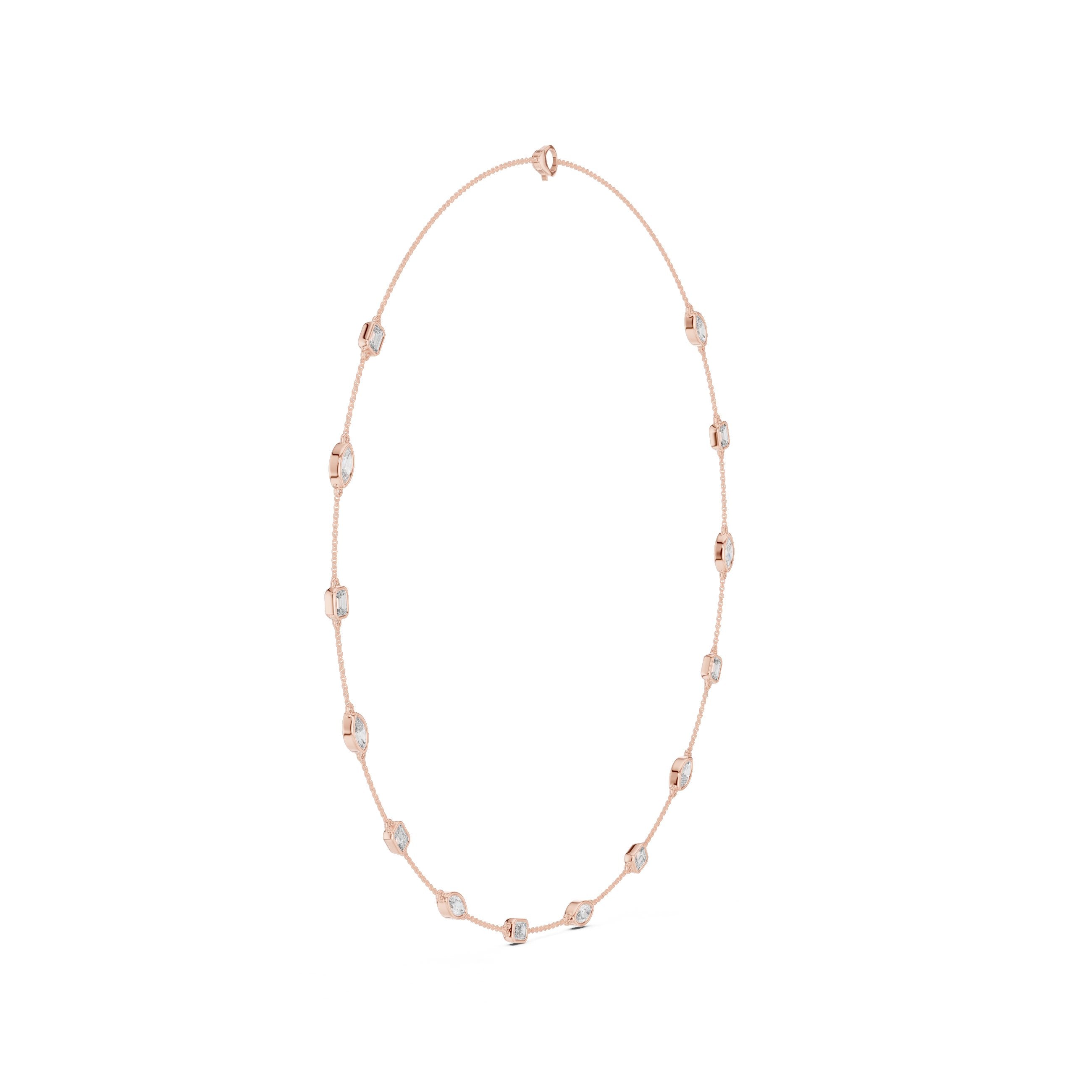 Mixed-Cut Bezel Station Chain Necklace in Rose Gold - VYKA Diamonds