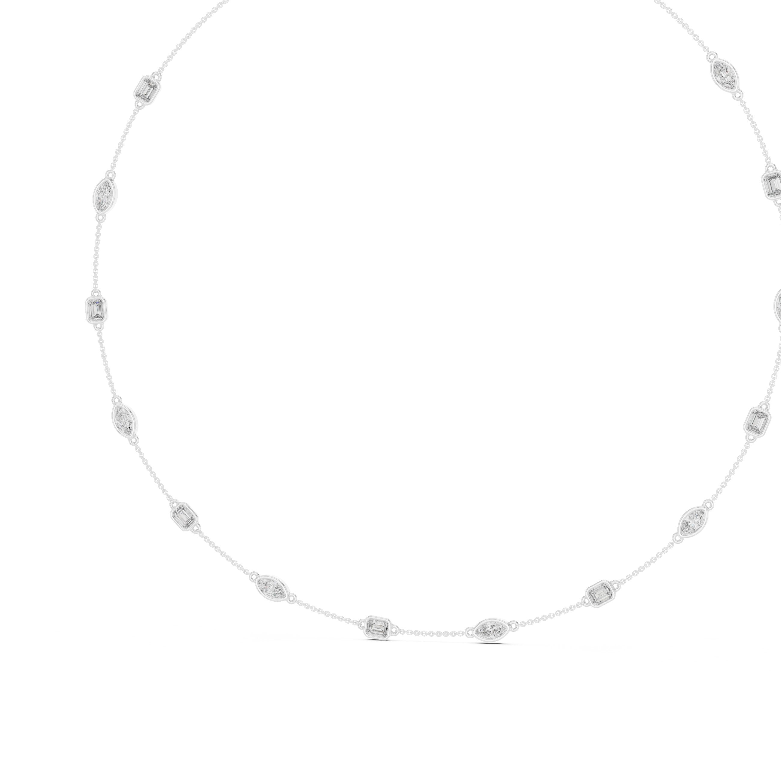 Mixed-Cut Bezel Station Chain Necklace in White Gold - VYKA Diamonds