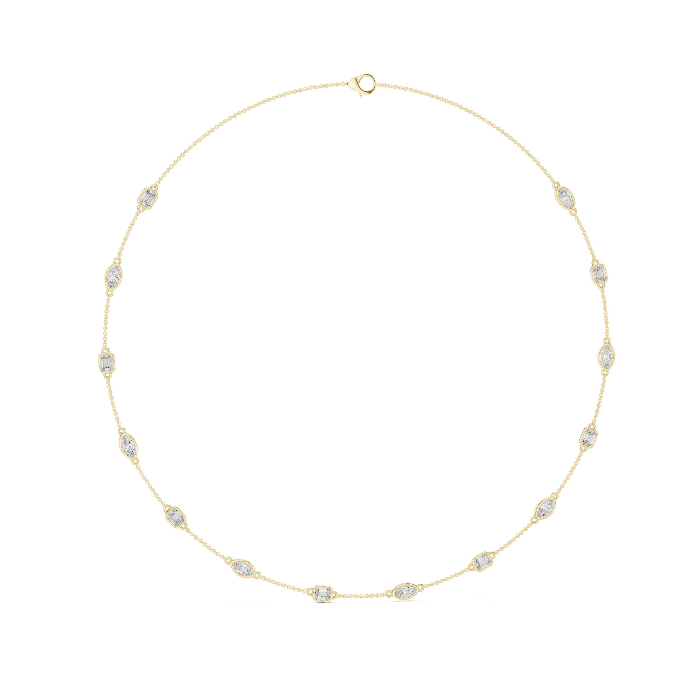 Mixed-Cut Bezel Station Chain Necklace in Yellow Gold - VYKA Diamonds