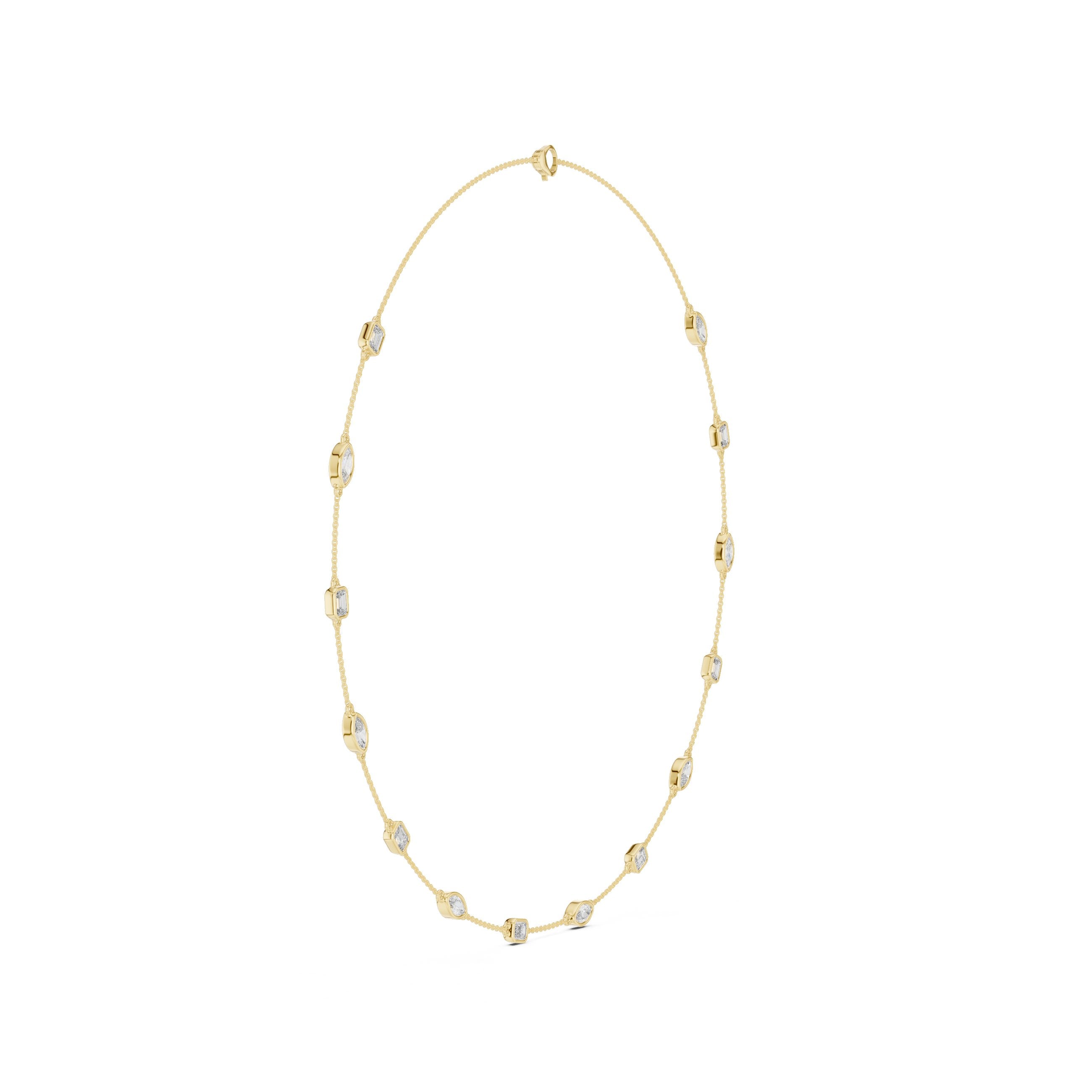 Mixed-Cut Bezel Station Chain Necklace in Yellow Gold - VYKA Diamonds