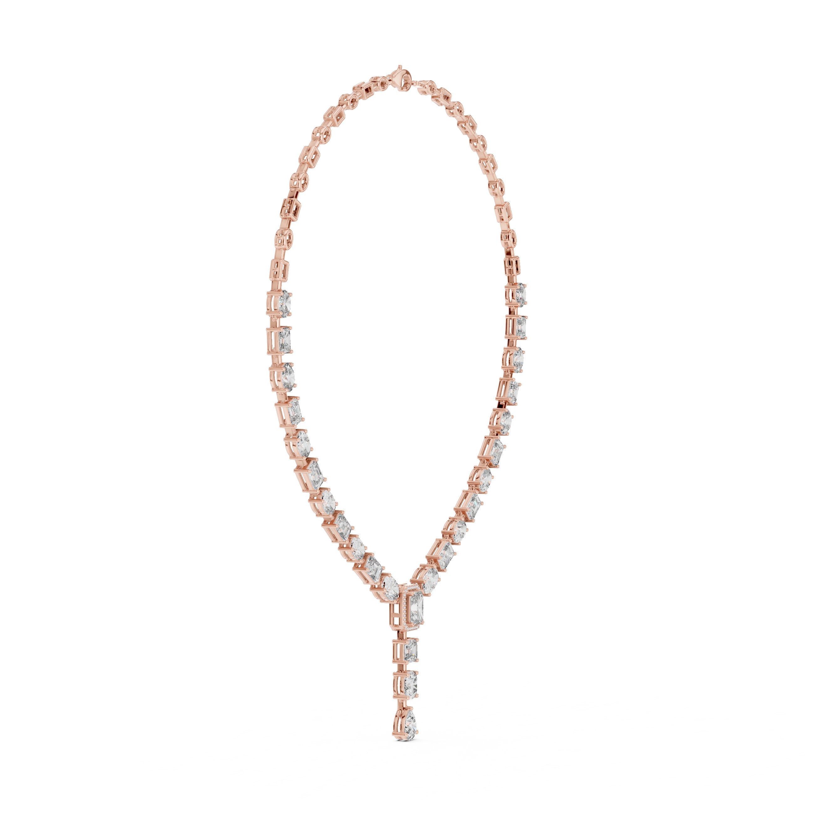 Mixed Fancy-Cut Emerald Halo Y-Drop Necklace in Rose Gold - VYKA Diamonds
