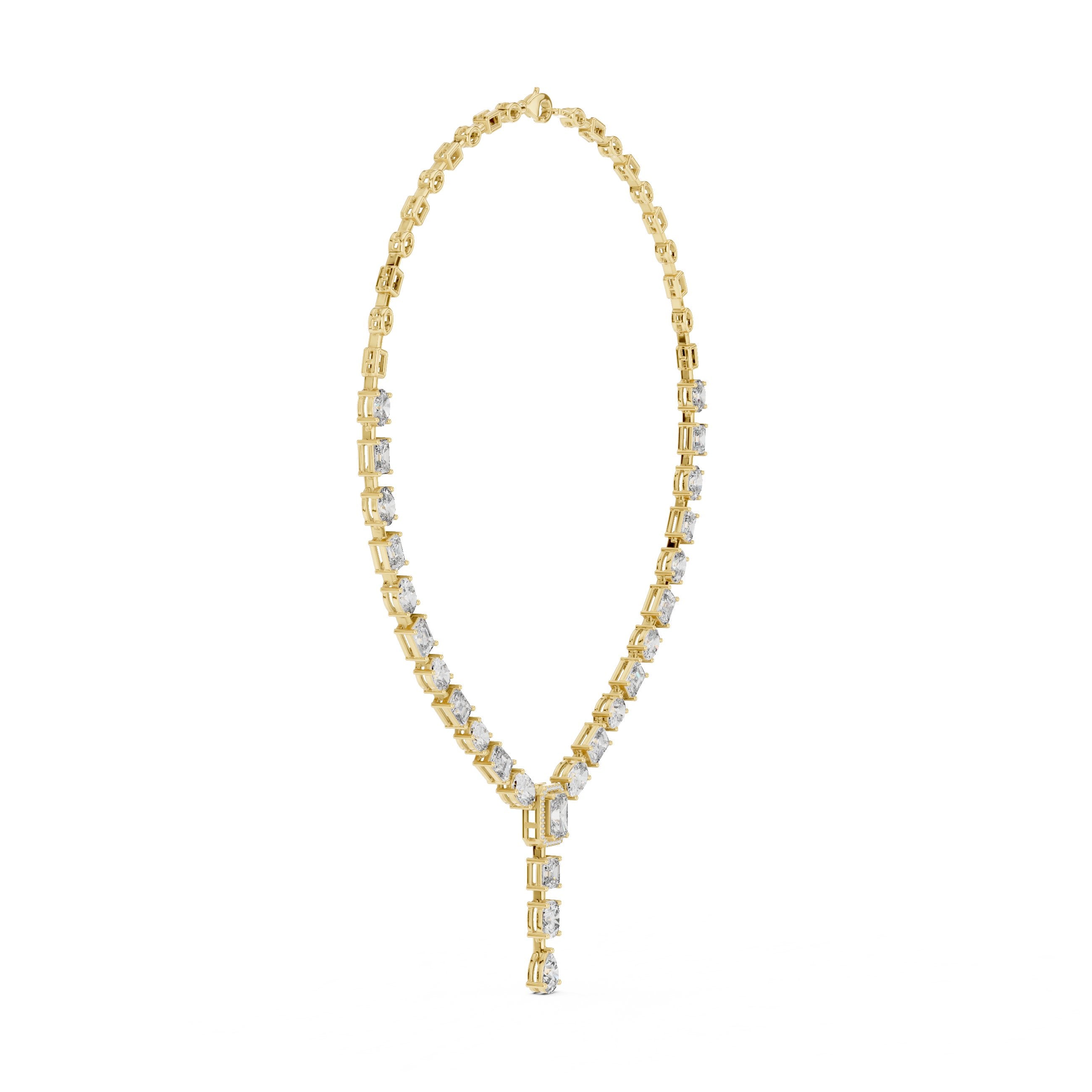 Mixed Fancy-Cut Emerald Halo Y-Drop Necklace in Yellow Gold - VYKA Diamonds
