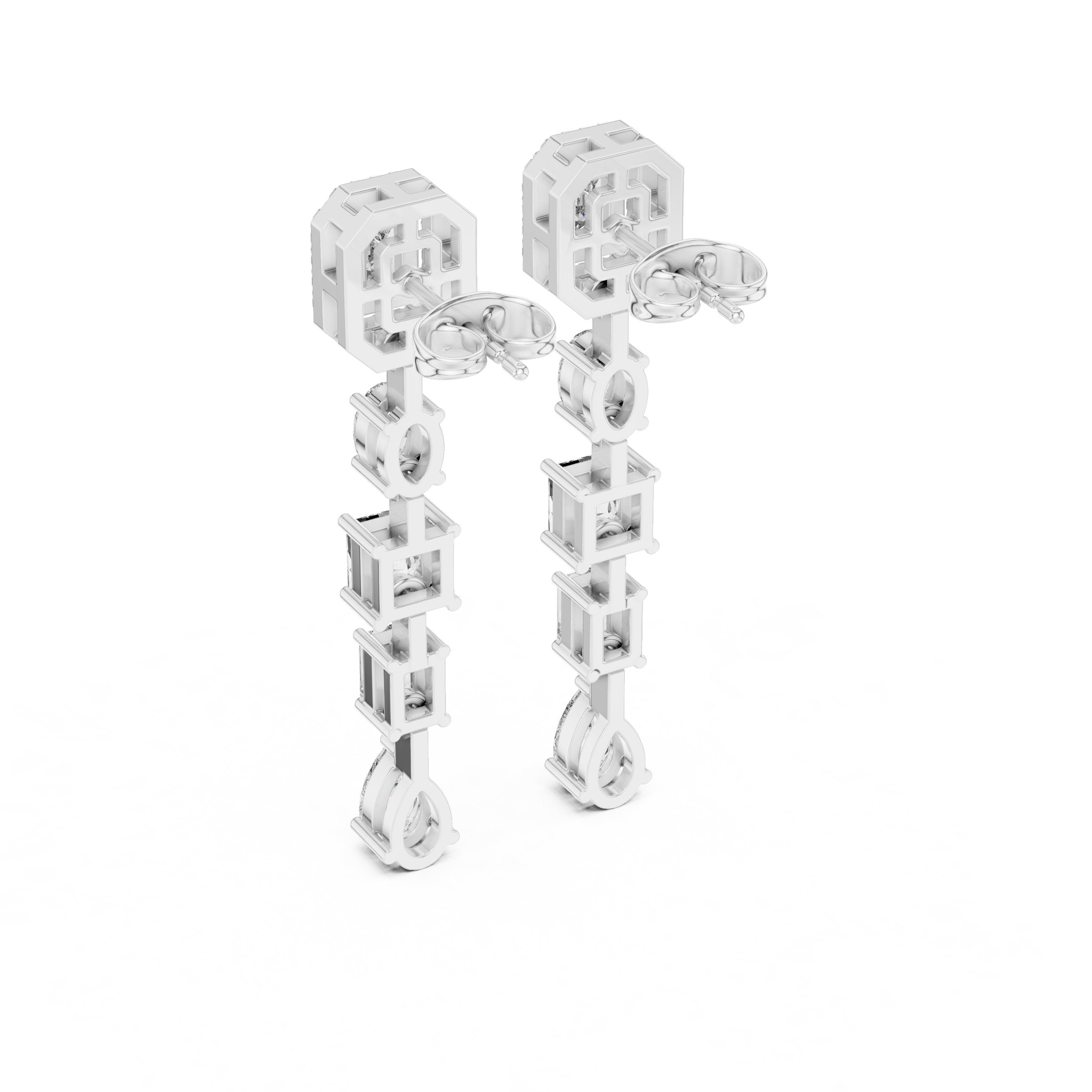 Emerald Halo Tiered Drop Earrings in White Gold - VYKA Diamonds