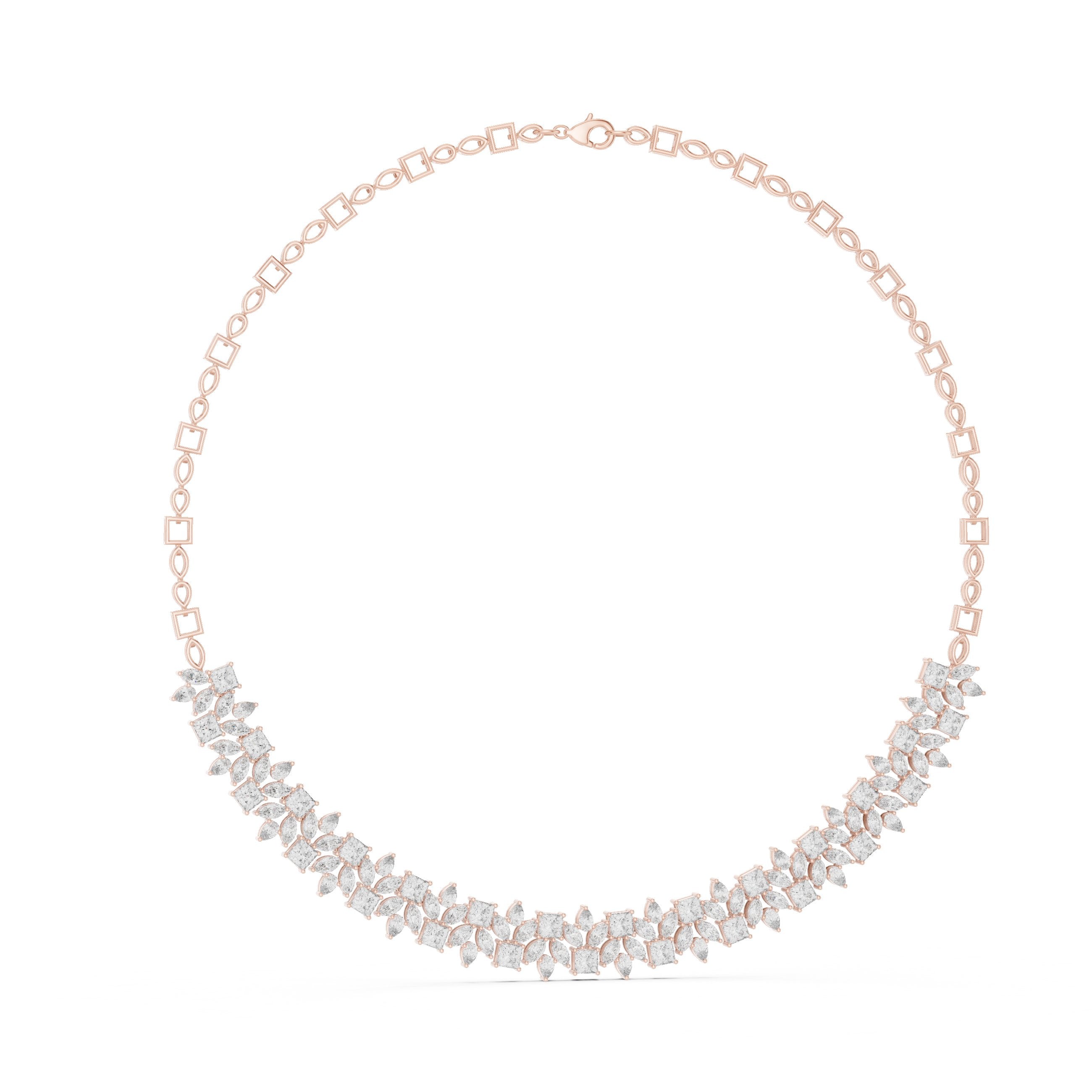 Marquise Chevron Tennis Diamond Necklace in Rose Gold - VYKA Diamonds