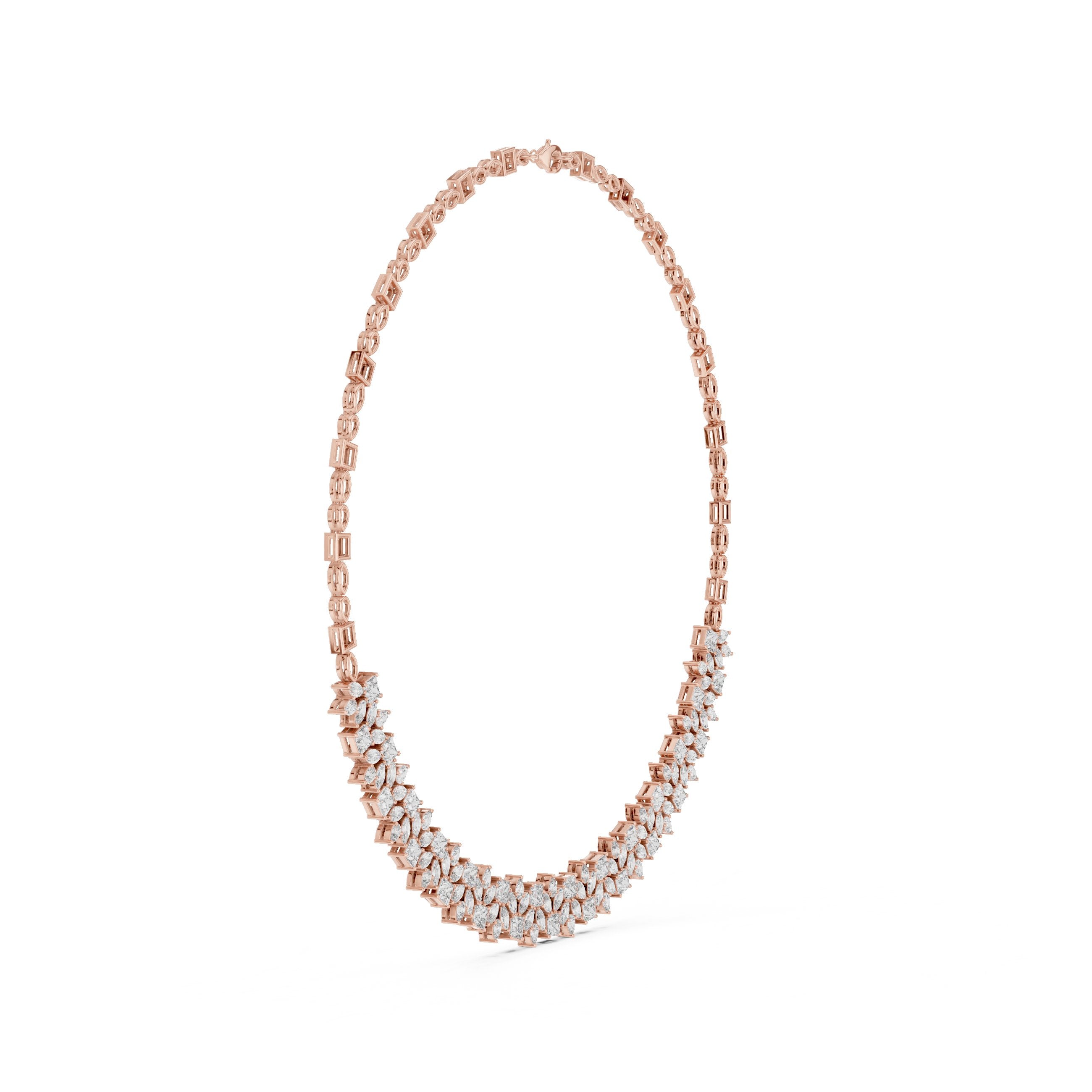 Marquise Chevron Tennis Diamond Necklace in Rose Gold - VYKA Diamonds