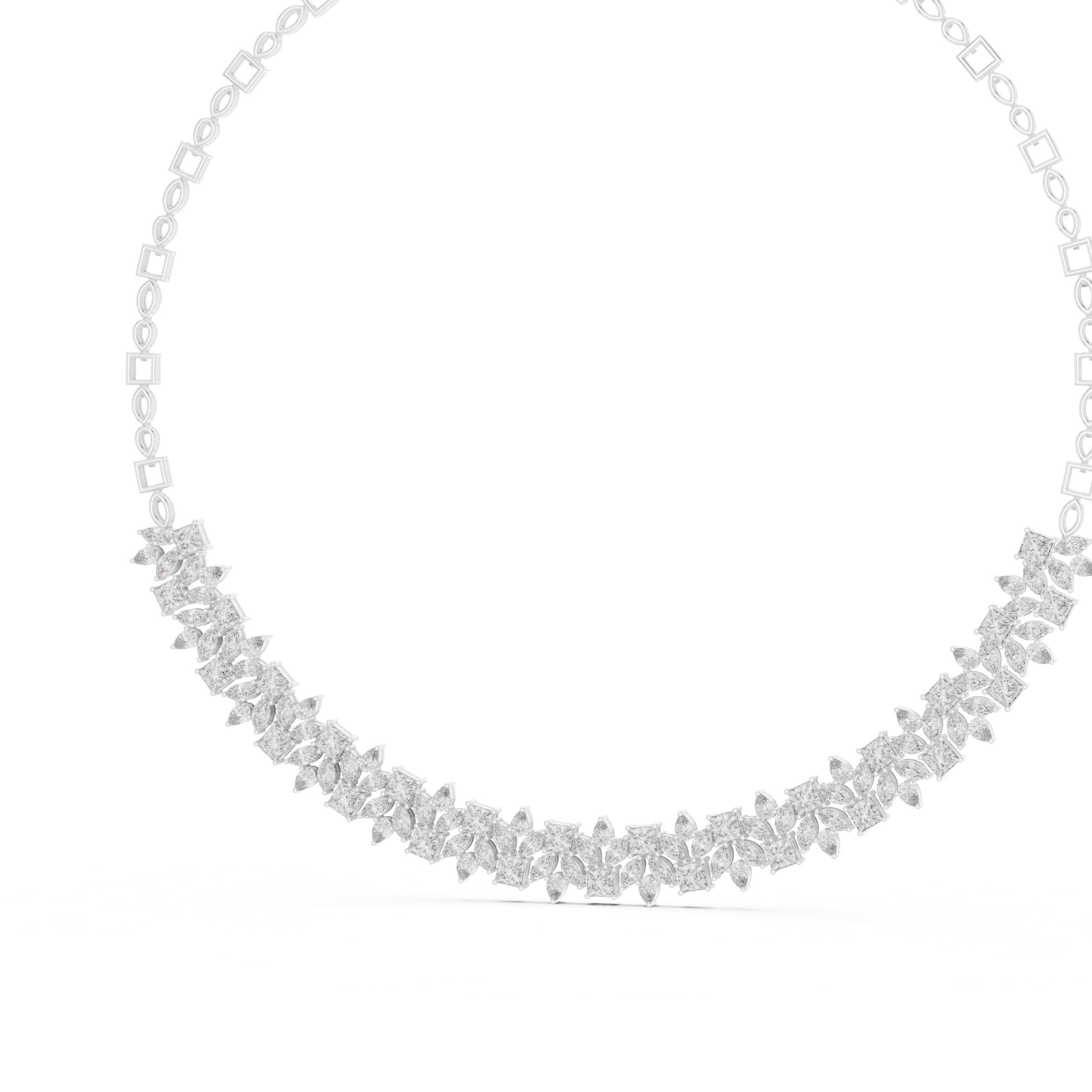 Marquise Chevron Tennis Diamond Necklace in White Gold - VYKA Diamonds