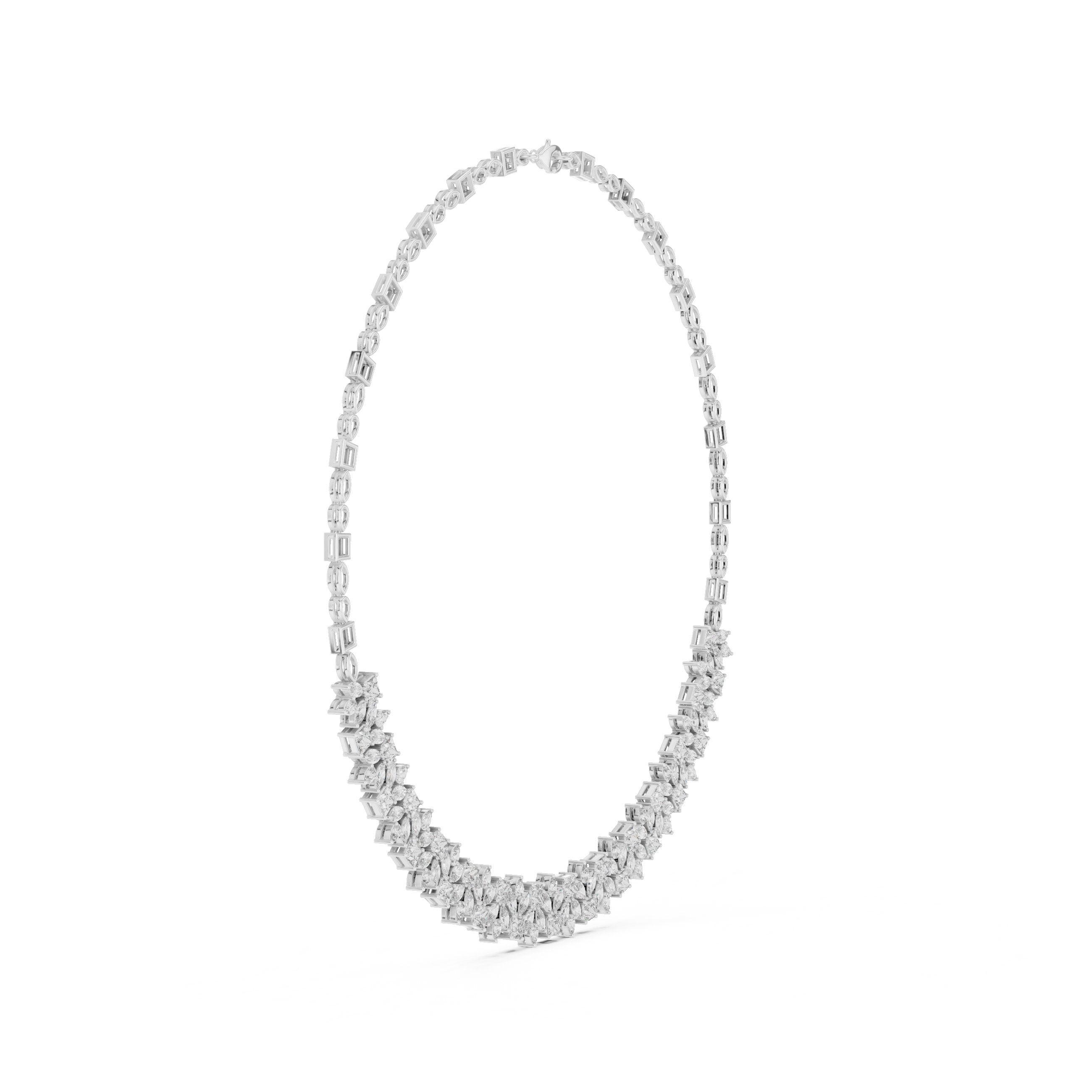 Marquise Chevron Tennis Diamond Necklace in White Gold - VYKA Diamonds