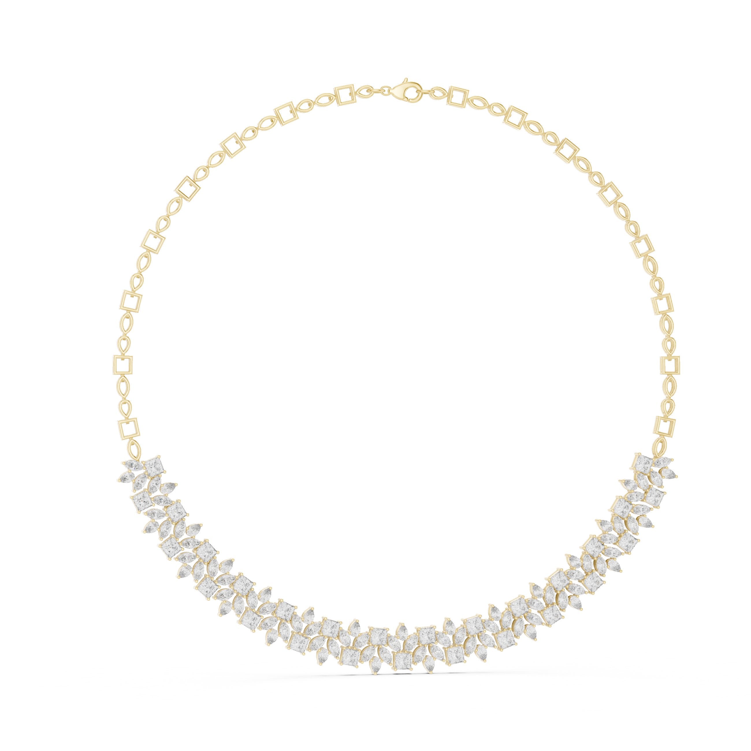 Marquise Chevron Tennis Diamond Necklace in Yellow Gold - VYKA Diamonds